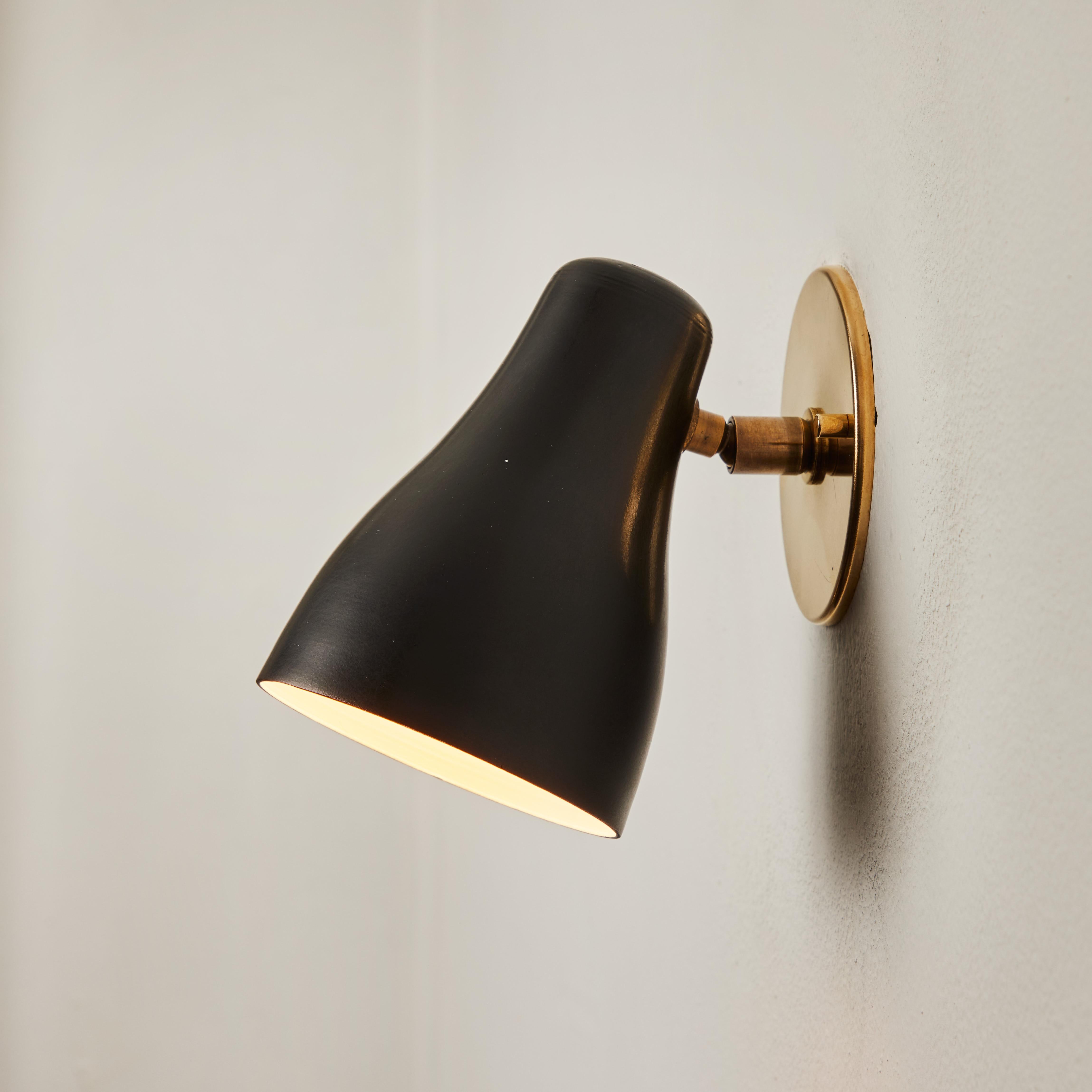 Painted 1960s, Black & Brass Wall Lamp Attributed to Jacques Biny For Sale