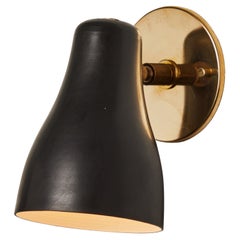 Retro 1960s, Black & Brass Wall Lamp Attributed to Jacques Biny