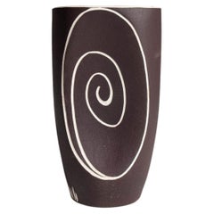 1960s Black Ceramic Vase by Alexandre, Vintage French Collectible