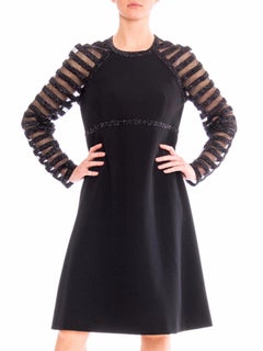 1960S JACQUELINE VANOYE Black Polyester Knit MOD Cocktail Dress With Mesh Lurex