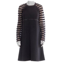 1960S JACQUELINE VANOYE Black Polyester Knit MOD Cocktail Dress With Mesh Lurex