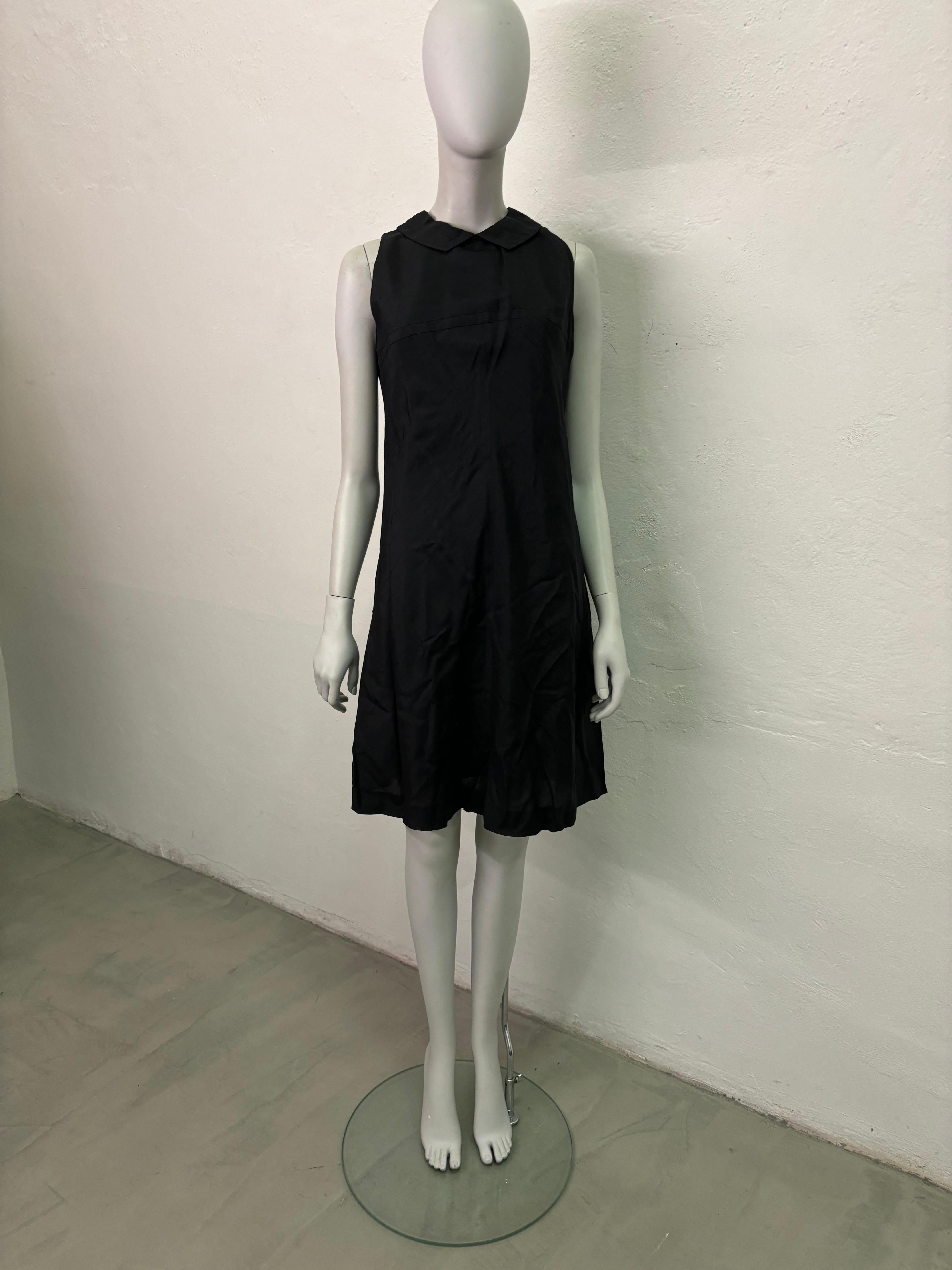 Black 1960s black collared silk dress For Sale