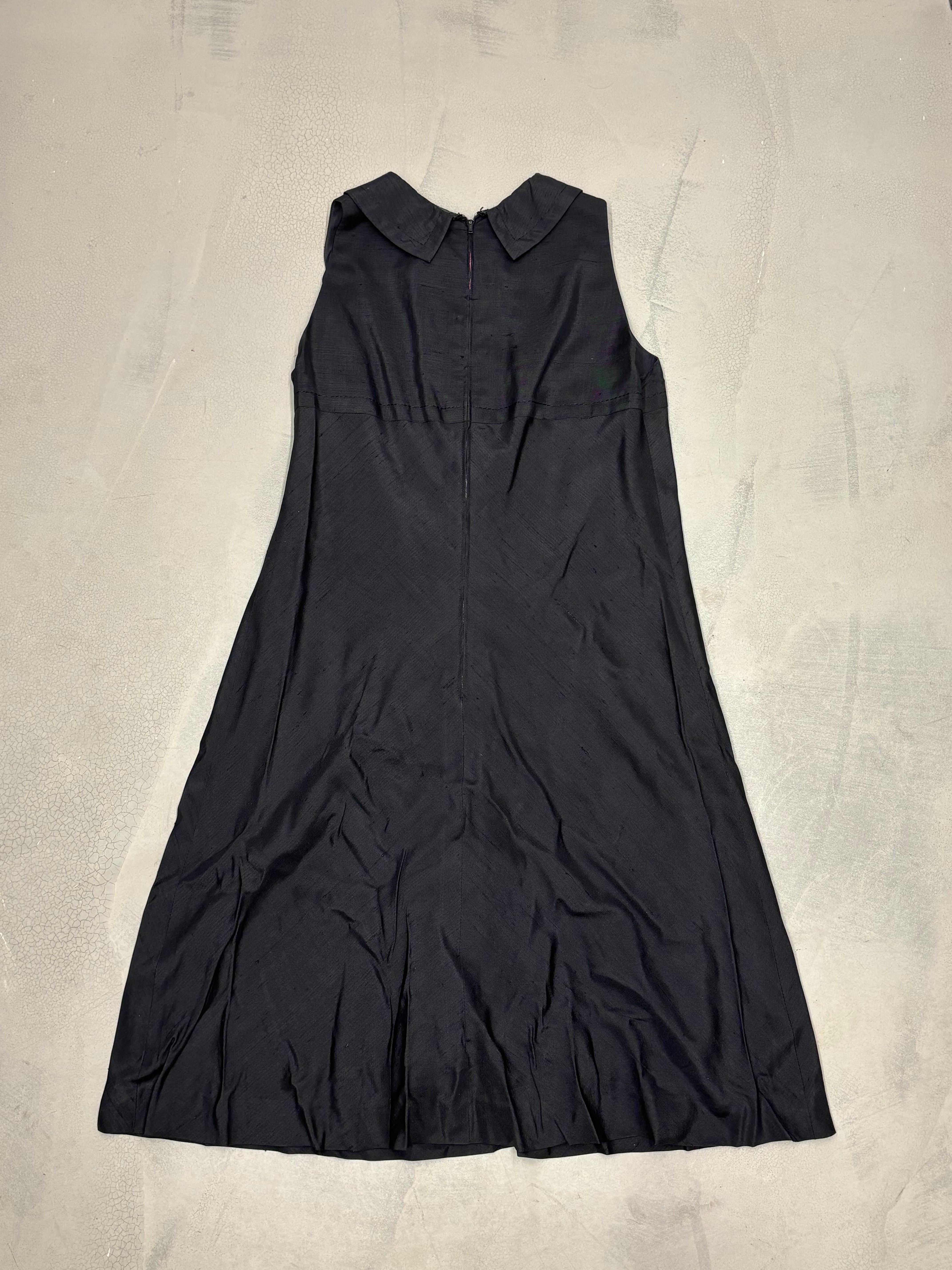 Women's 1960s black collared silk dress For Sale