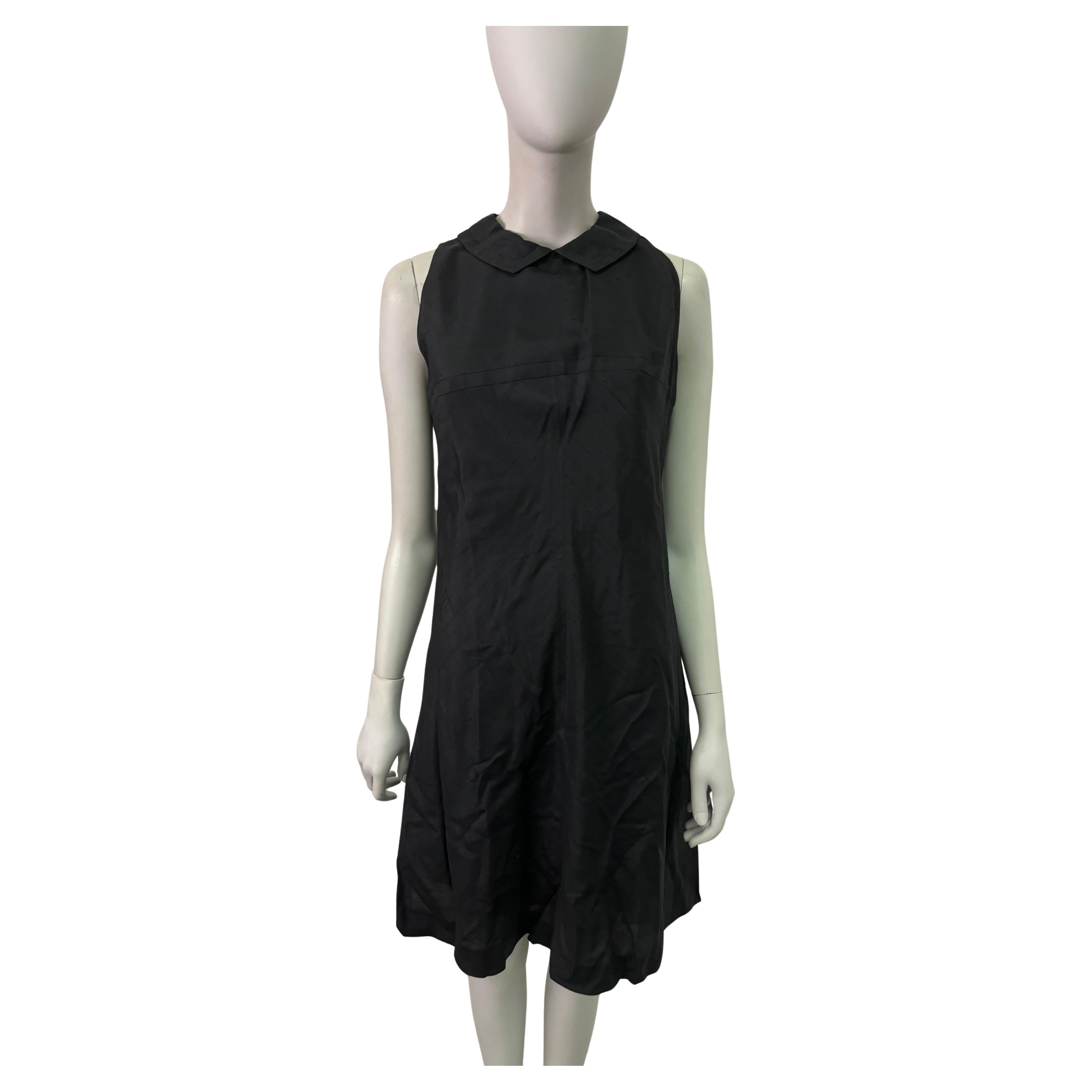 1960s black collared silk dress For Sale