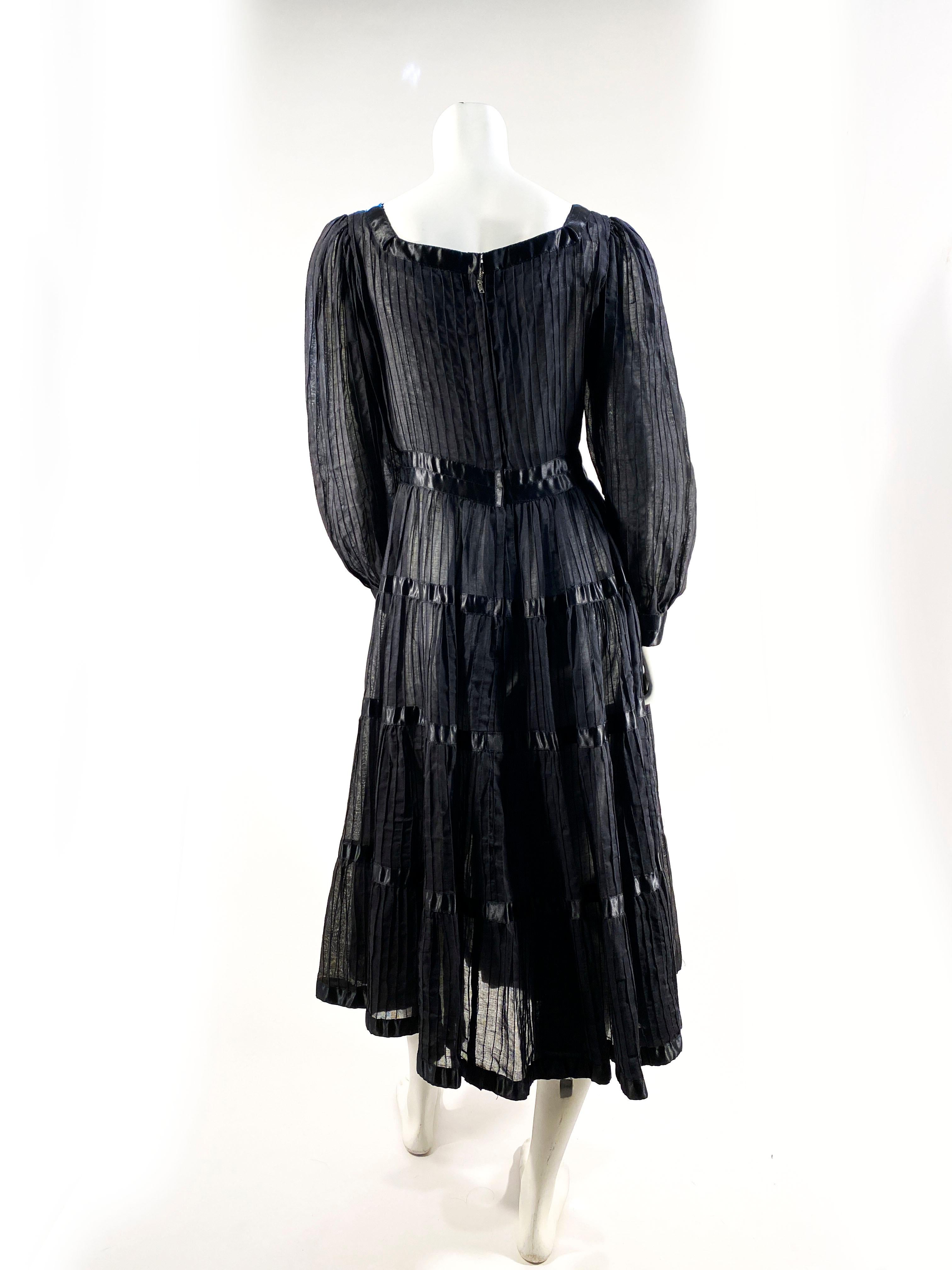 Women's 1960s Black Cotton Peasant/Bohemian Dress For Sale