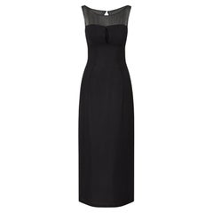 1960s Black Crepe and Georgette Column Dress