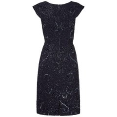 1960s Black Crepe Cocktail Dress With Beaded Embellishment