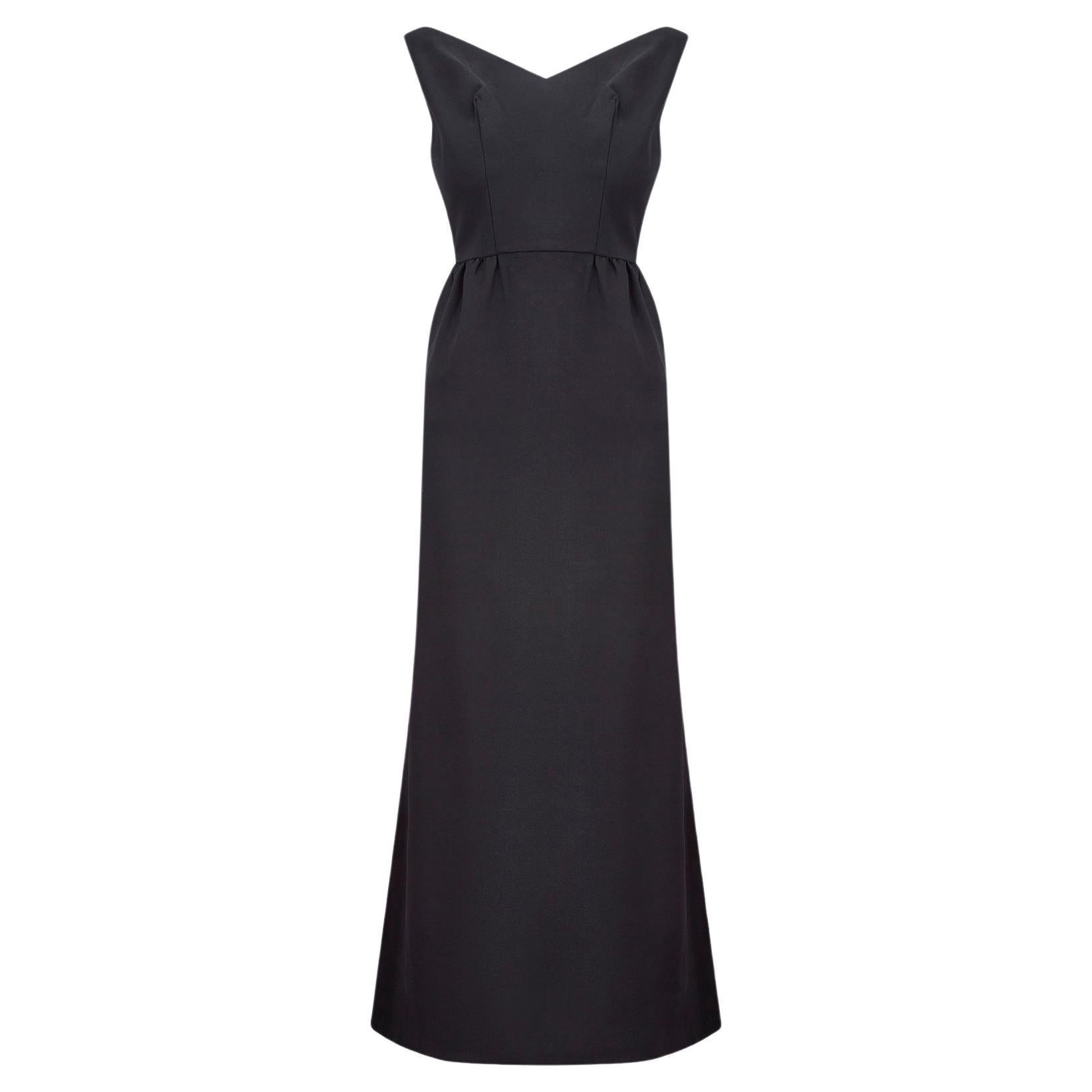 1960s Black Crepe Full Length Fishtail Evening Dress For Sale