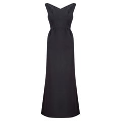 Retro 1960s Black Crepe Full Length Fishtail Evening Dress