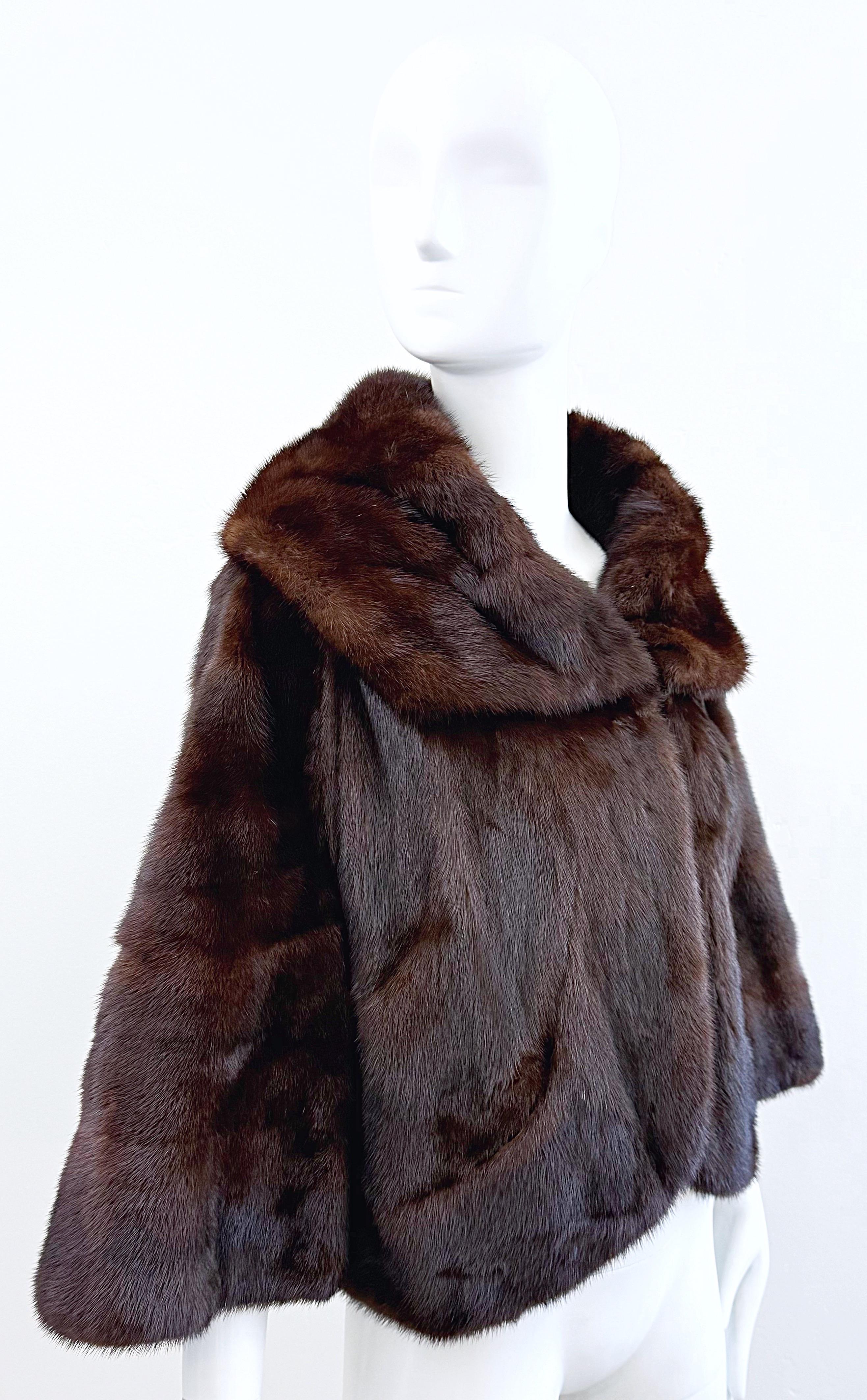 1960s Black Diamond Mink Brown Mahogany Vintage 60s Luxurious Fur Swing Jacket For Sale 5
