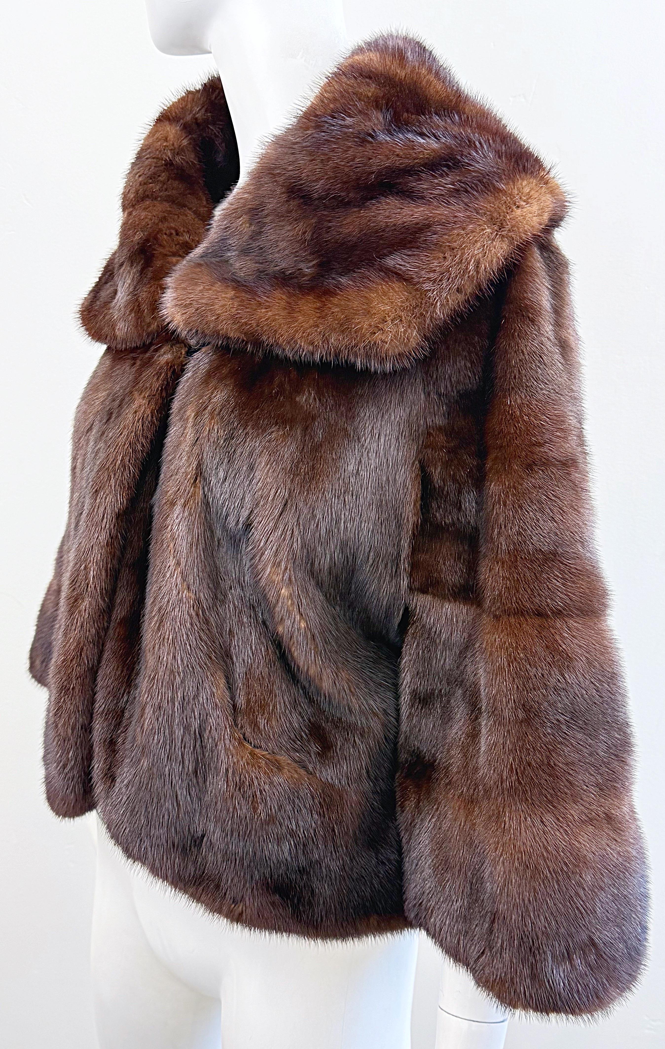 1960s Black Diamond Mink Brown Mahogany Vintage 60s Luxurious Fur Swing Jacket For Sale 6