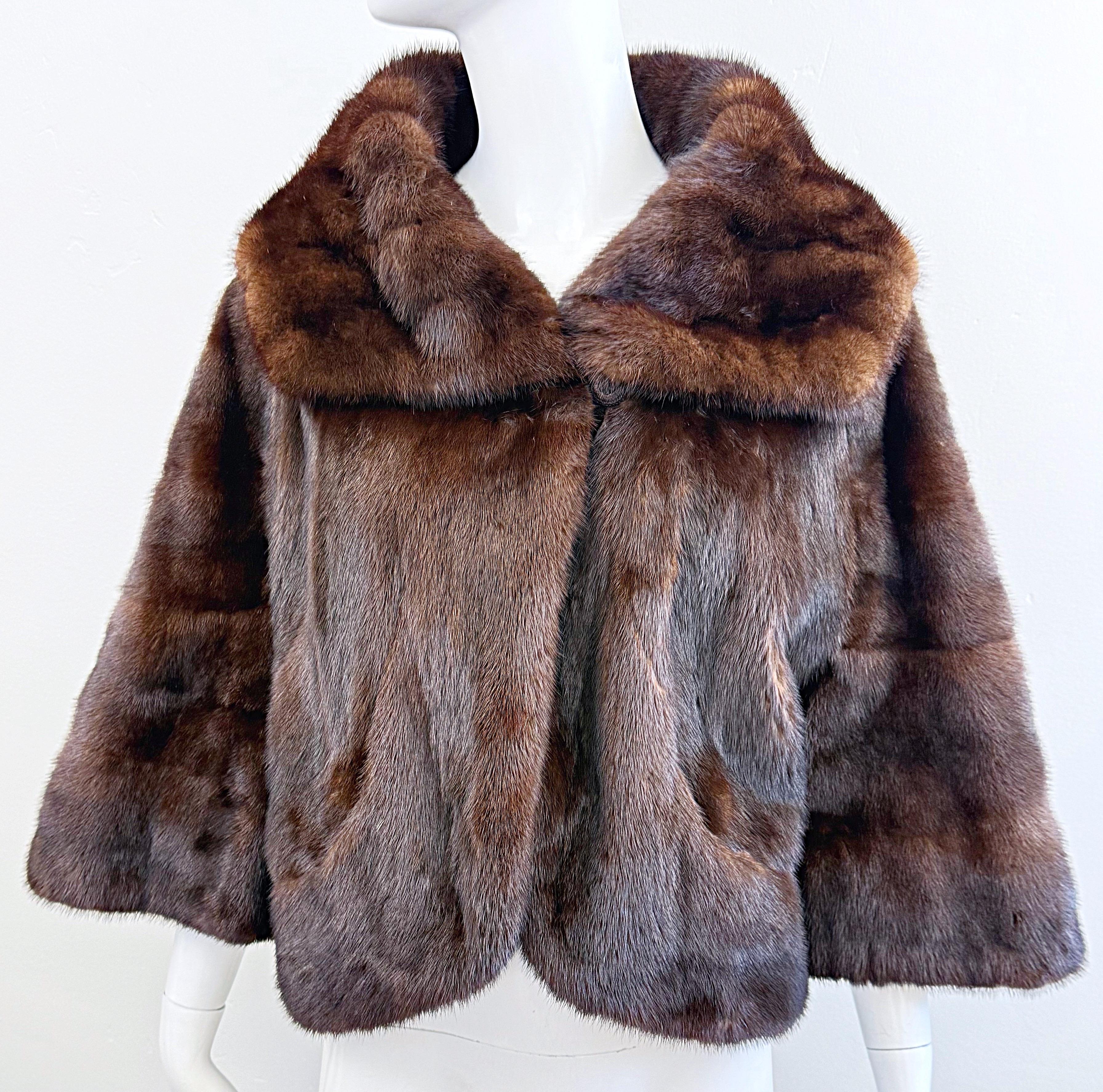 1960s Black Diamond Mink Brown Mahogany Vintage 60s Luxurious Fur Swing Jacket For Sale 7