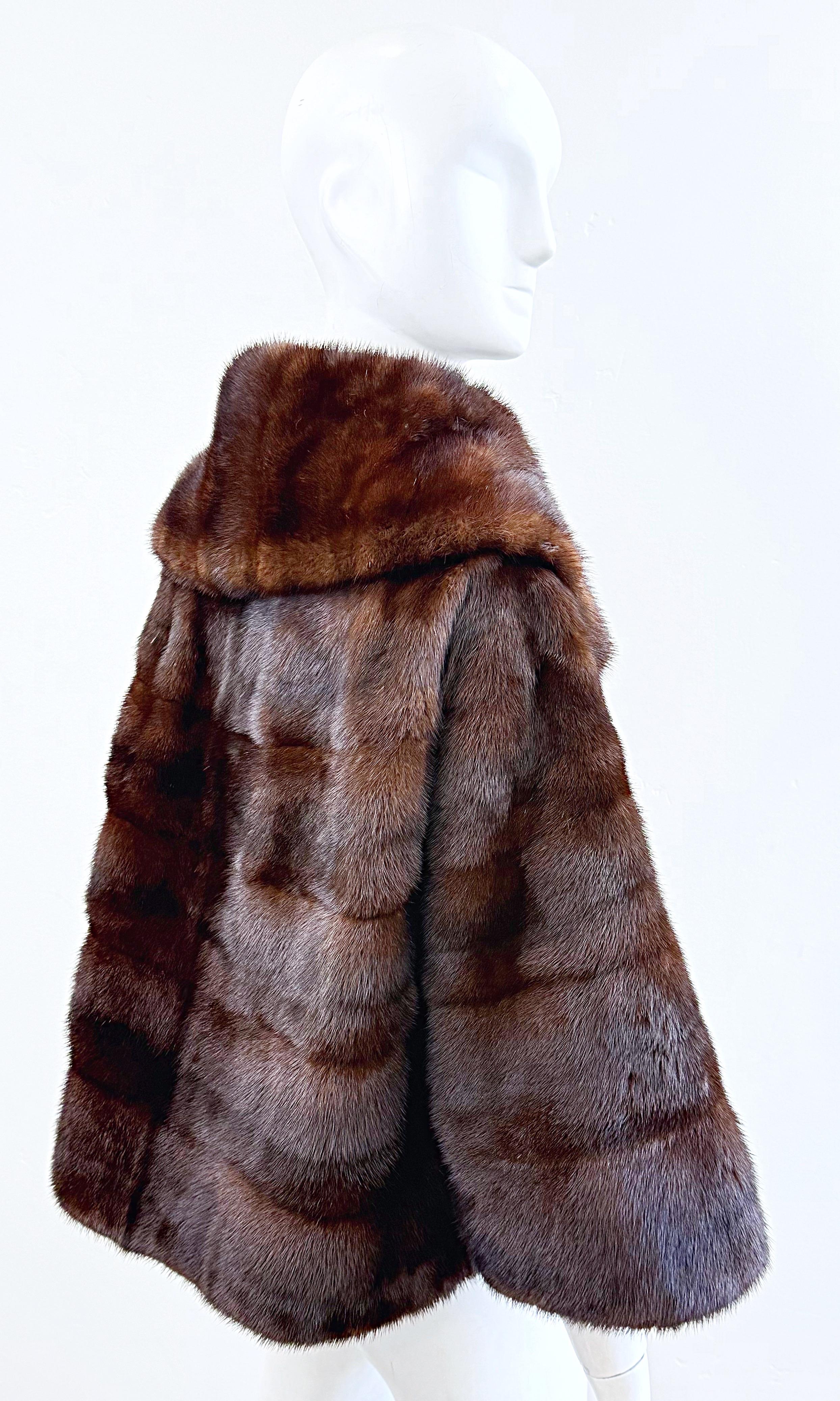 1960s Black Diamond Mink Brown Mahogany Vintage 60s Luxurious Fur Swing Jacket For Sale 8