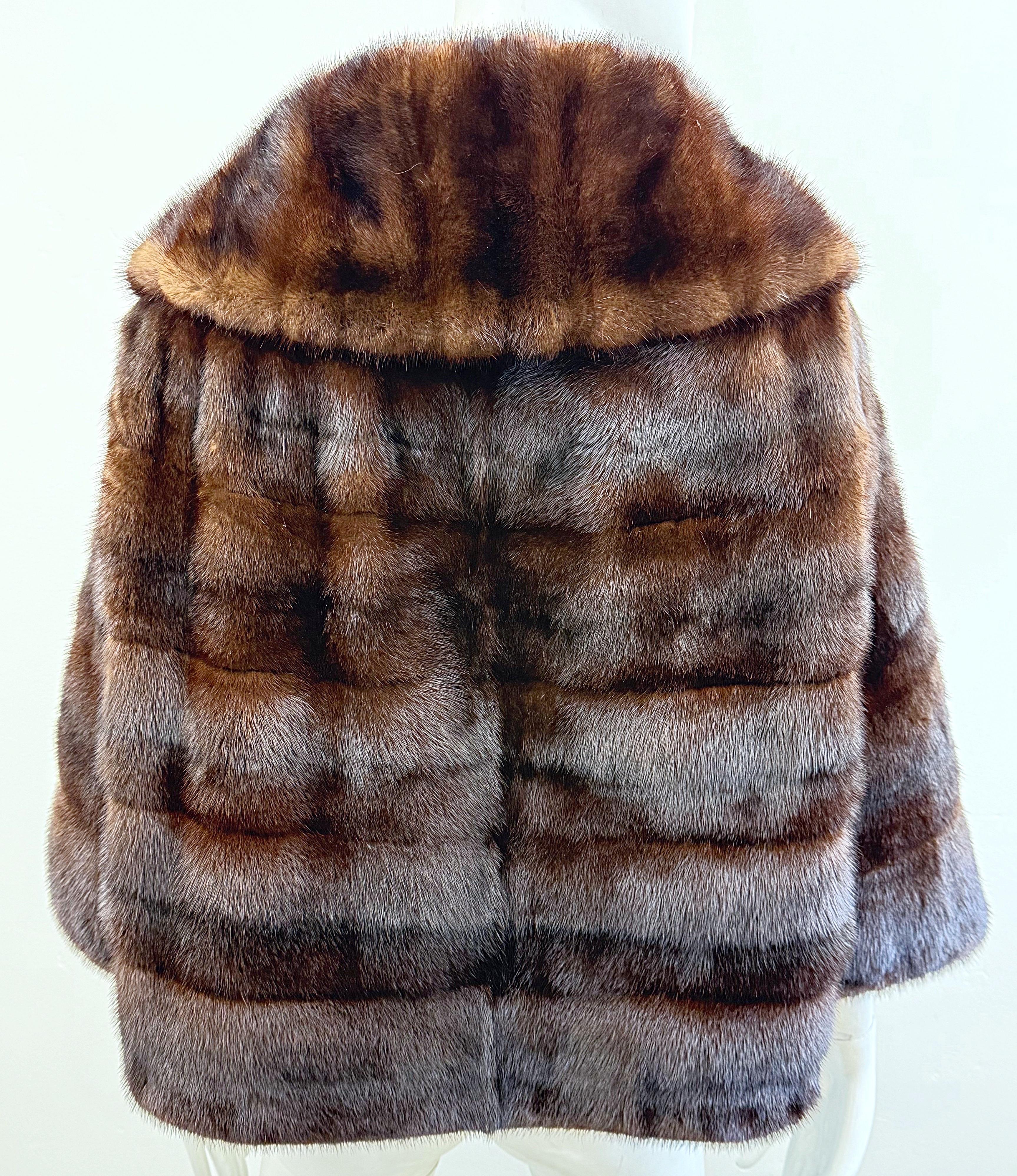 1960s Black Diamond Mink Brown Mahogany Vintage 60s Luxurious Fur Swing Jacket For Sale 9