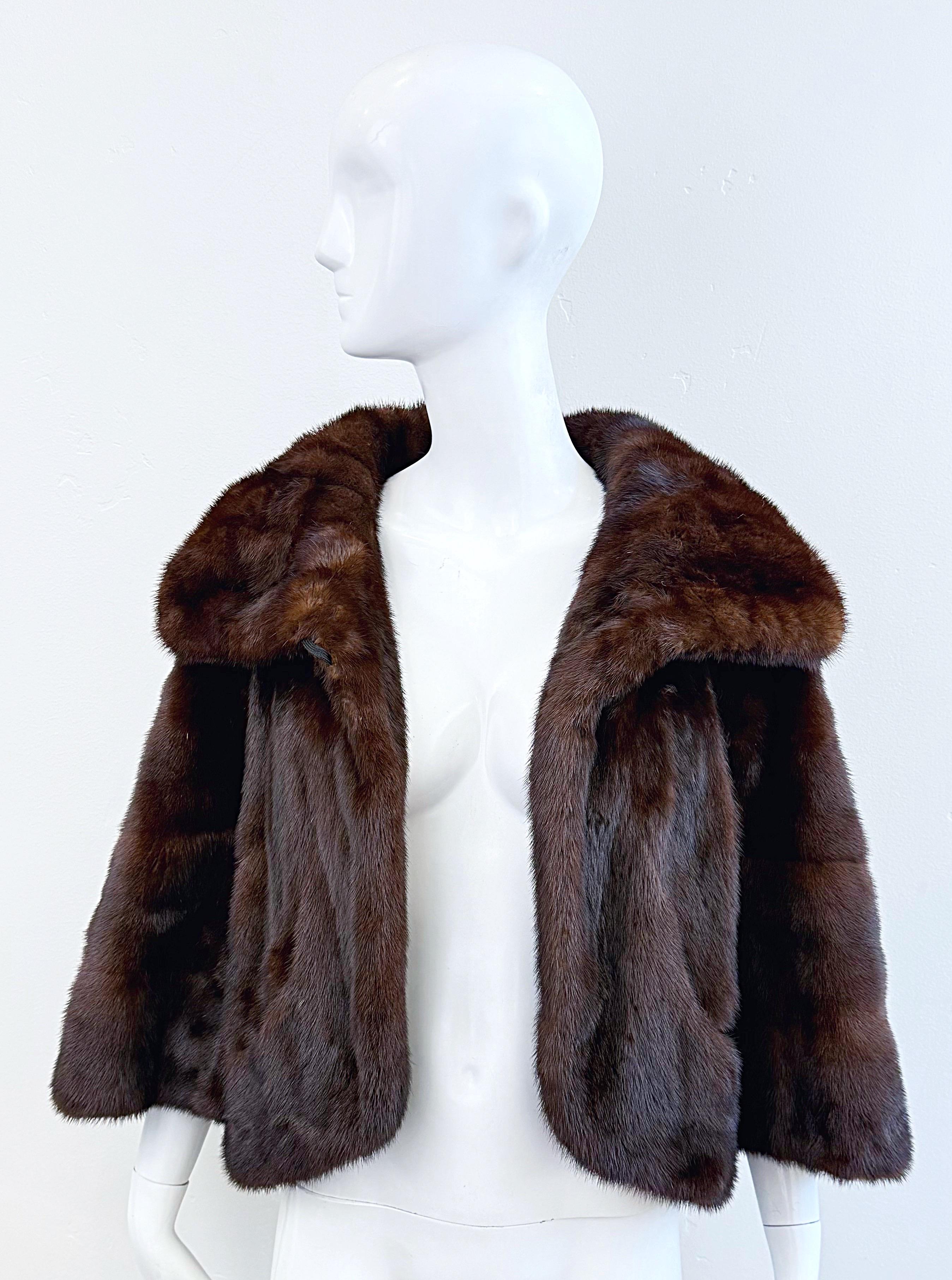 1960s Black Diamond Mink Brown Mahogany Vintage 60s Luxurious Fur Swing Jacket For Sale 10