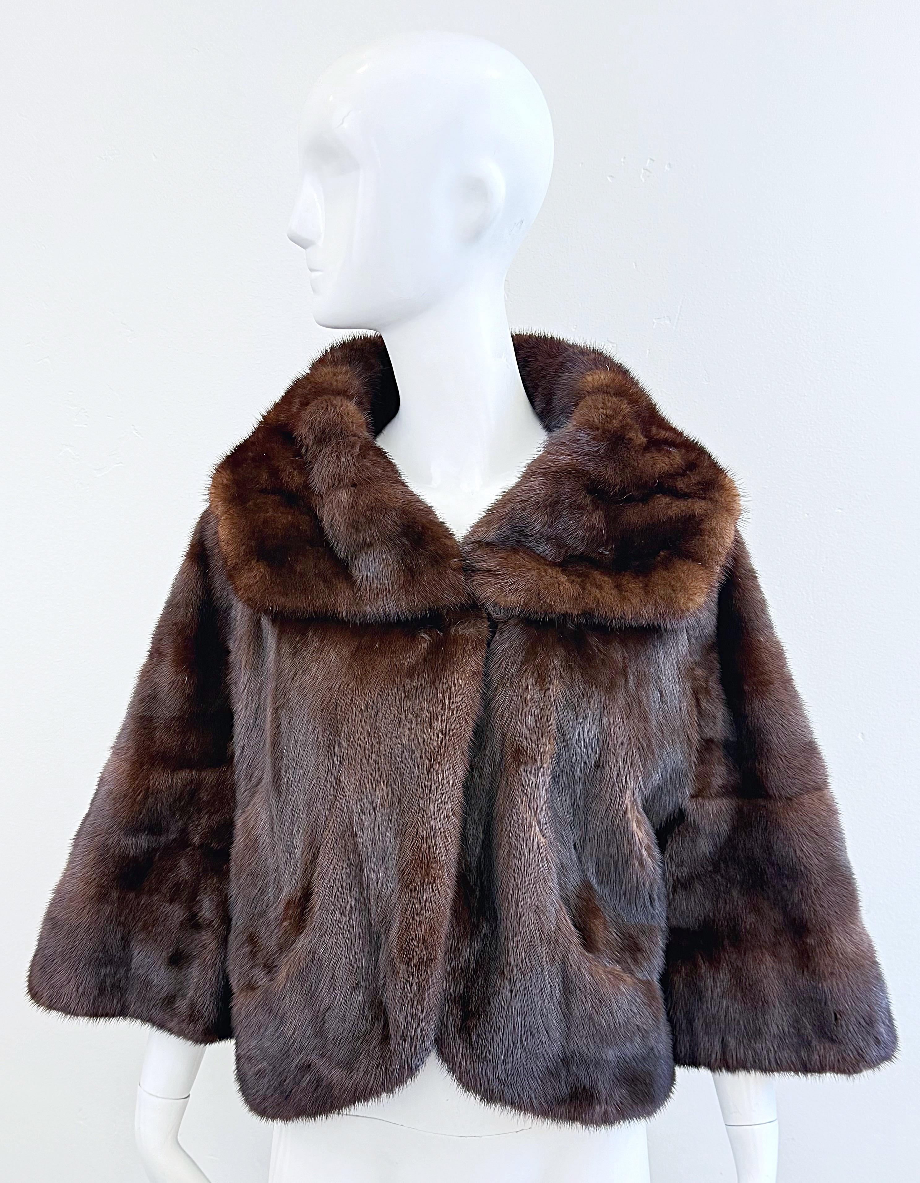 1960s Black Diamond Mink Brown Mahogany Vintage 60s Luxurious Fur Swing Jacket For Sale 11