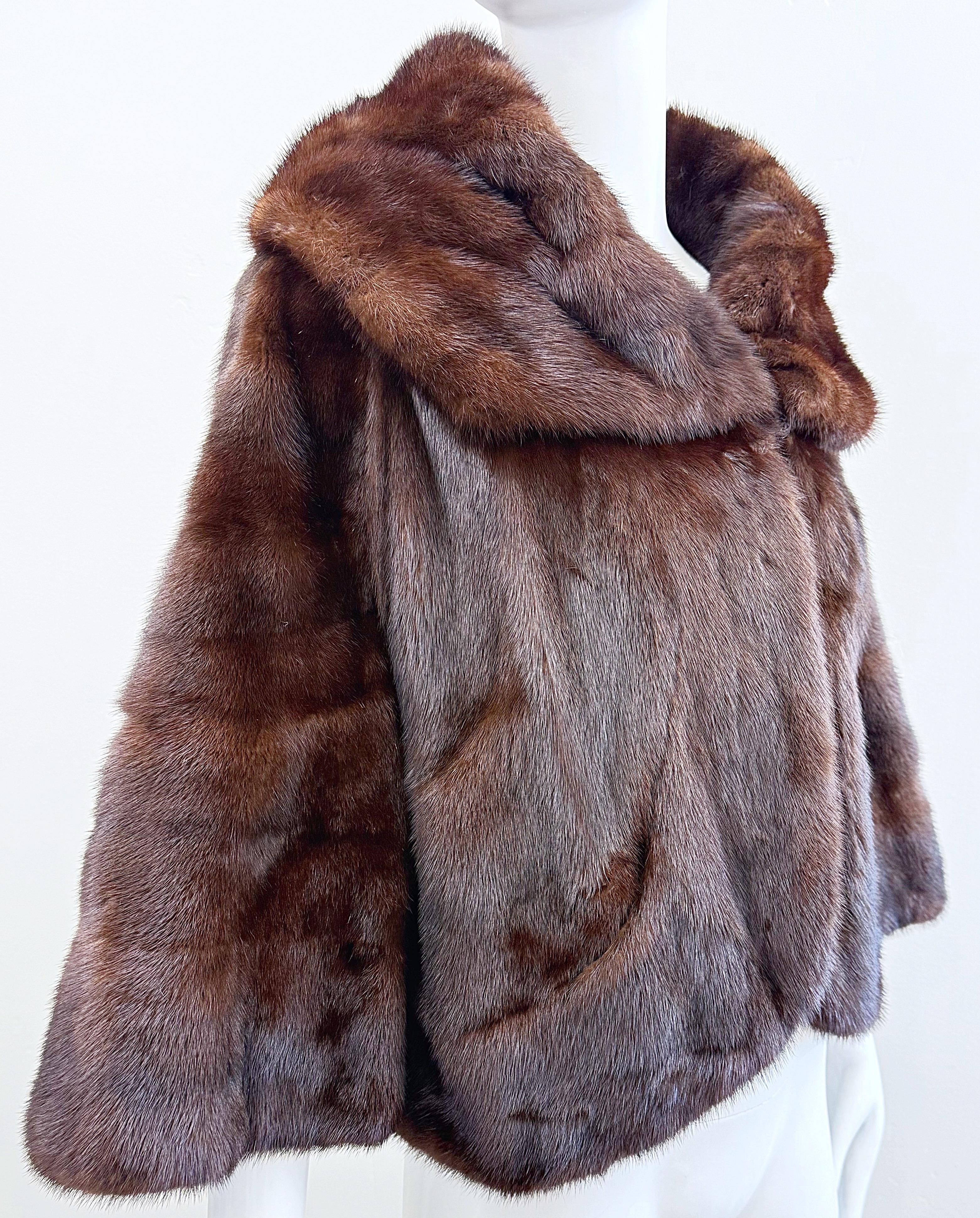 1960s Black Diamond Mink Brown Mahogany Vintage 60s Luxurious Fur Swing Jacket In Excellent Condition For Sale In San Diego, CA