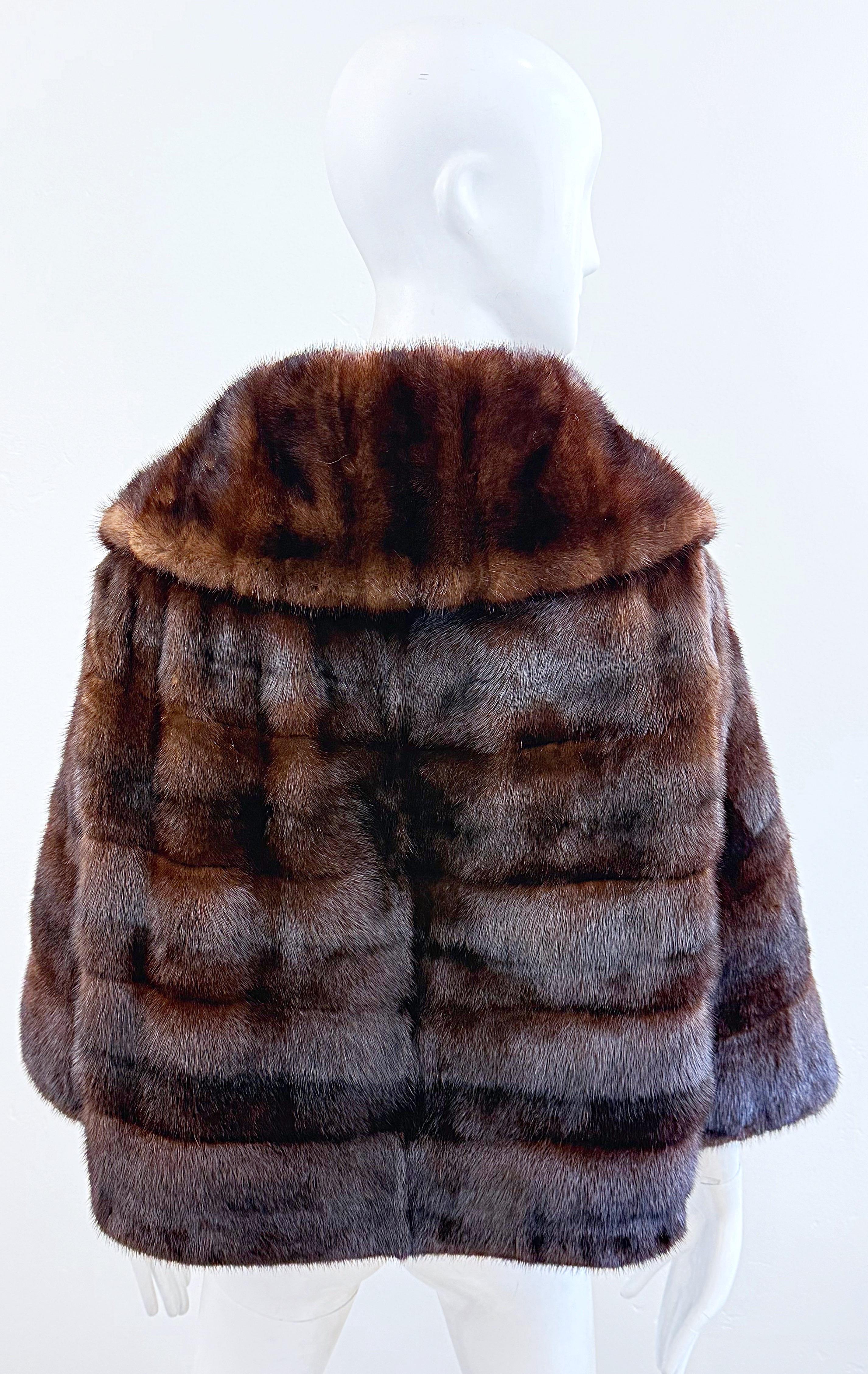 1960s Black Diamond Mink Brown Mahogany Vintage 60s Luxurious Fur Swing Jacket For Sale 1