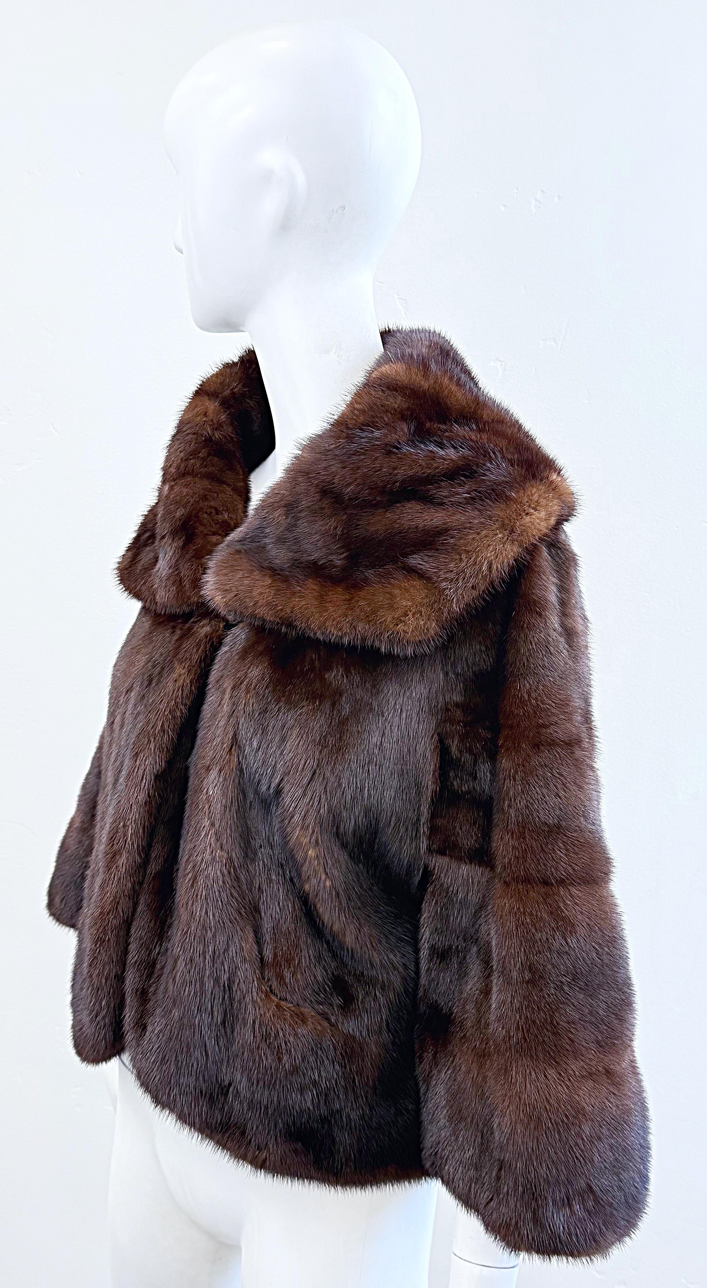 1960s Black Diamond Mink Brown Mahogany Vintage 60s Luxurious Fur Swing Jacket For Sale 2