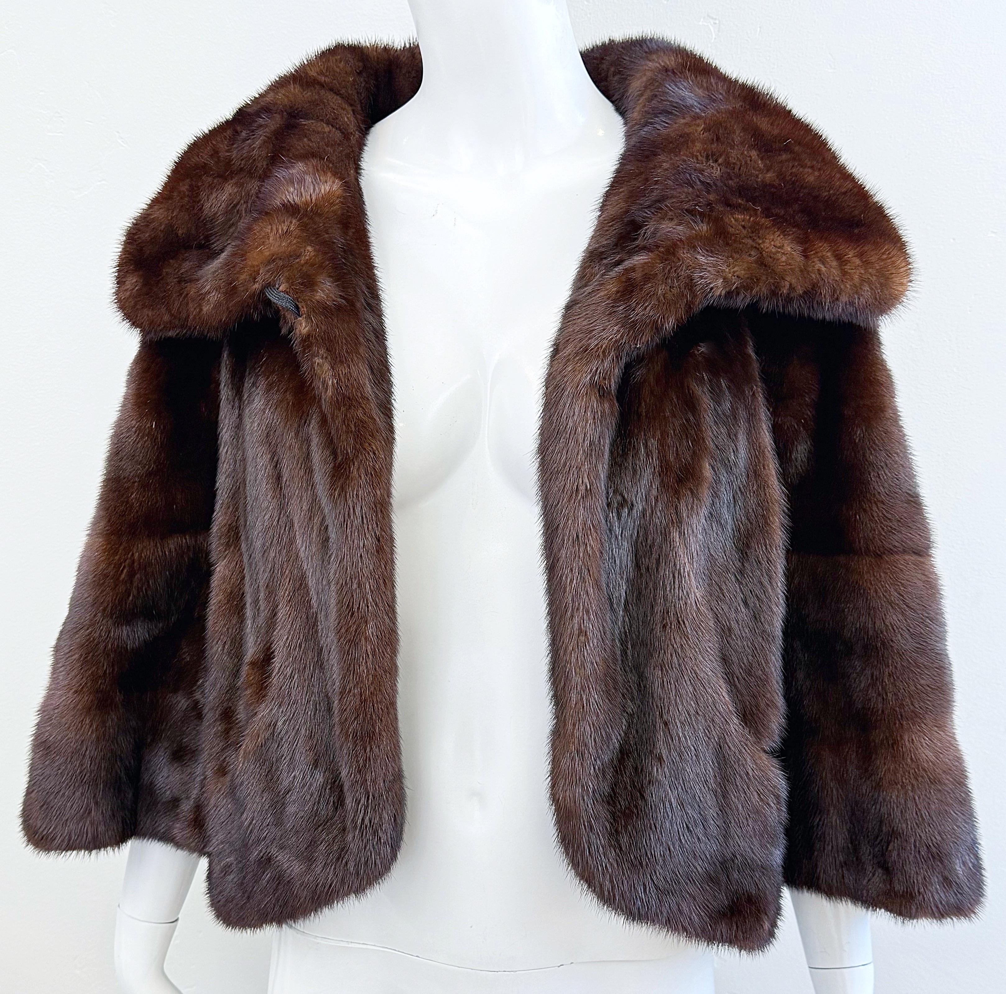 1960s Black Diamond Mink Brown Mahogany Vintage 60s Luxurious Fur Swing Jacket For Sale 4