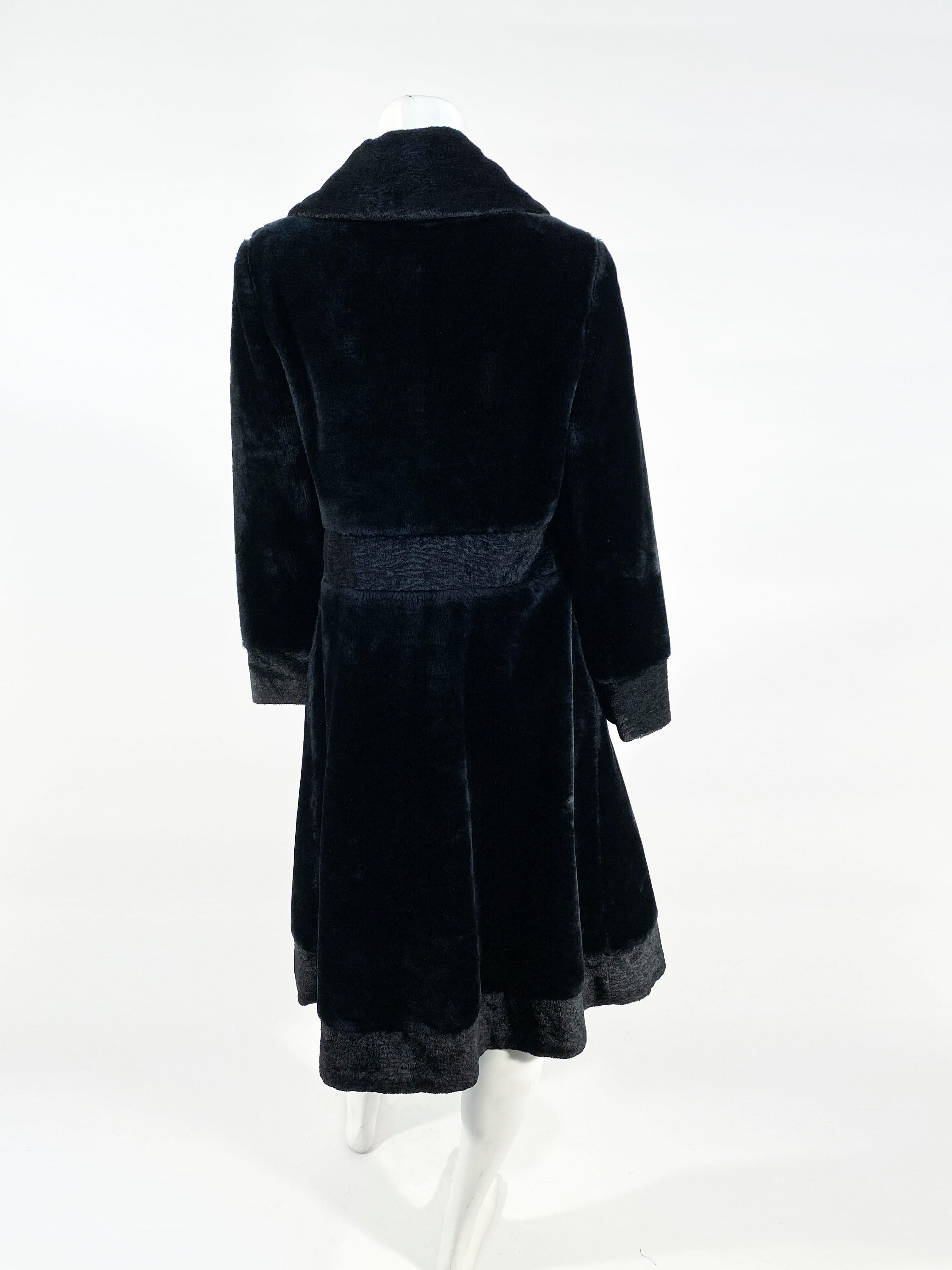 1960s Black Faux Fur/Plush Velvet Mod Coat 1