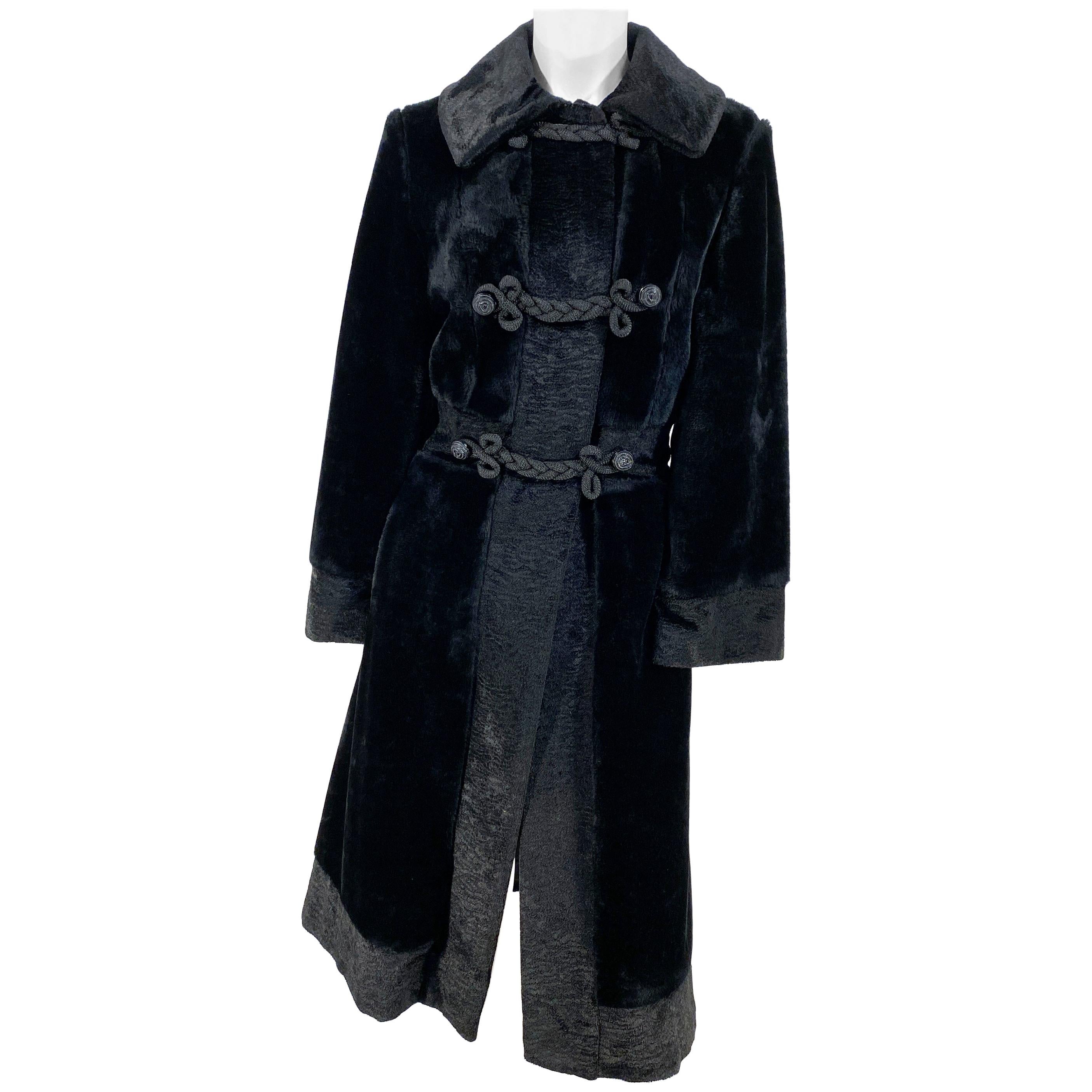1960s Black Faux Fur/Plush Velvet Mod Coat