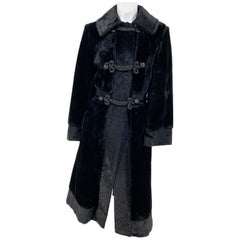 1960s Black Faux Fur/Plush Velvet Mod Coat