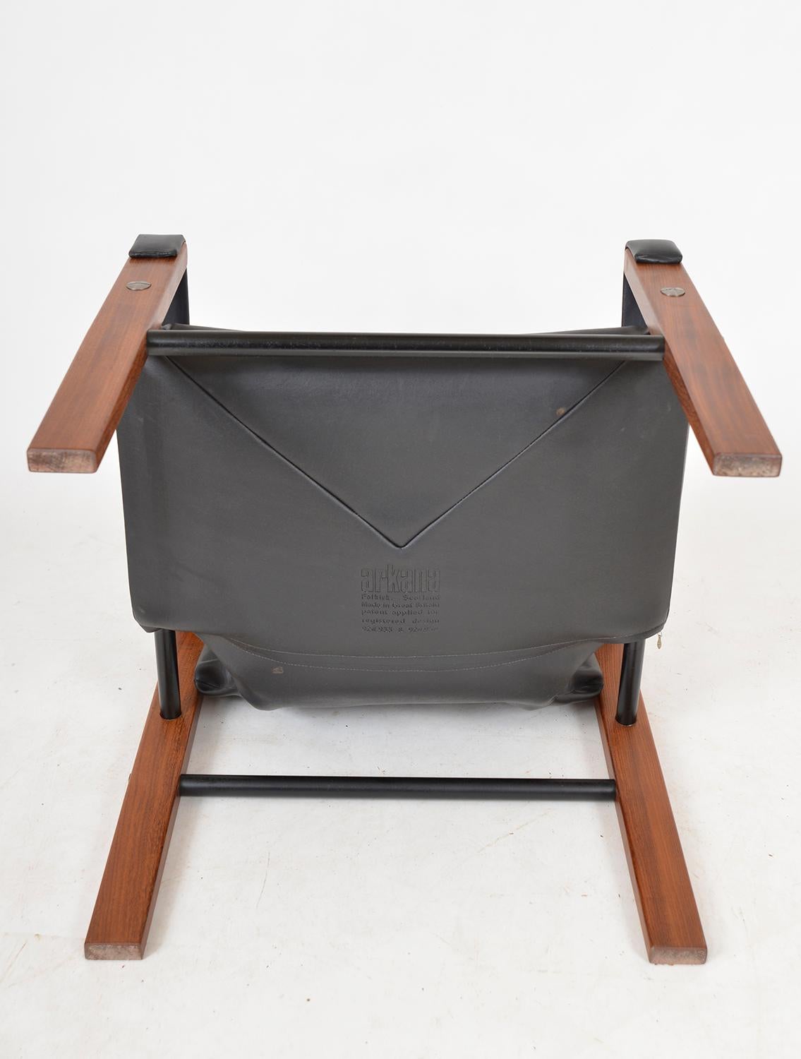 1960s Black Faux Leather Teak Safari Lounge Chair by Maurice Burke for Arkana UK 2