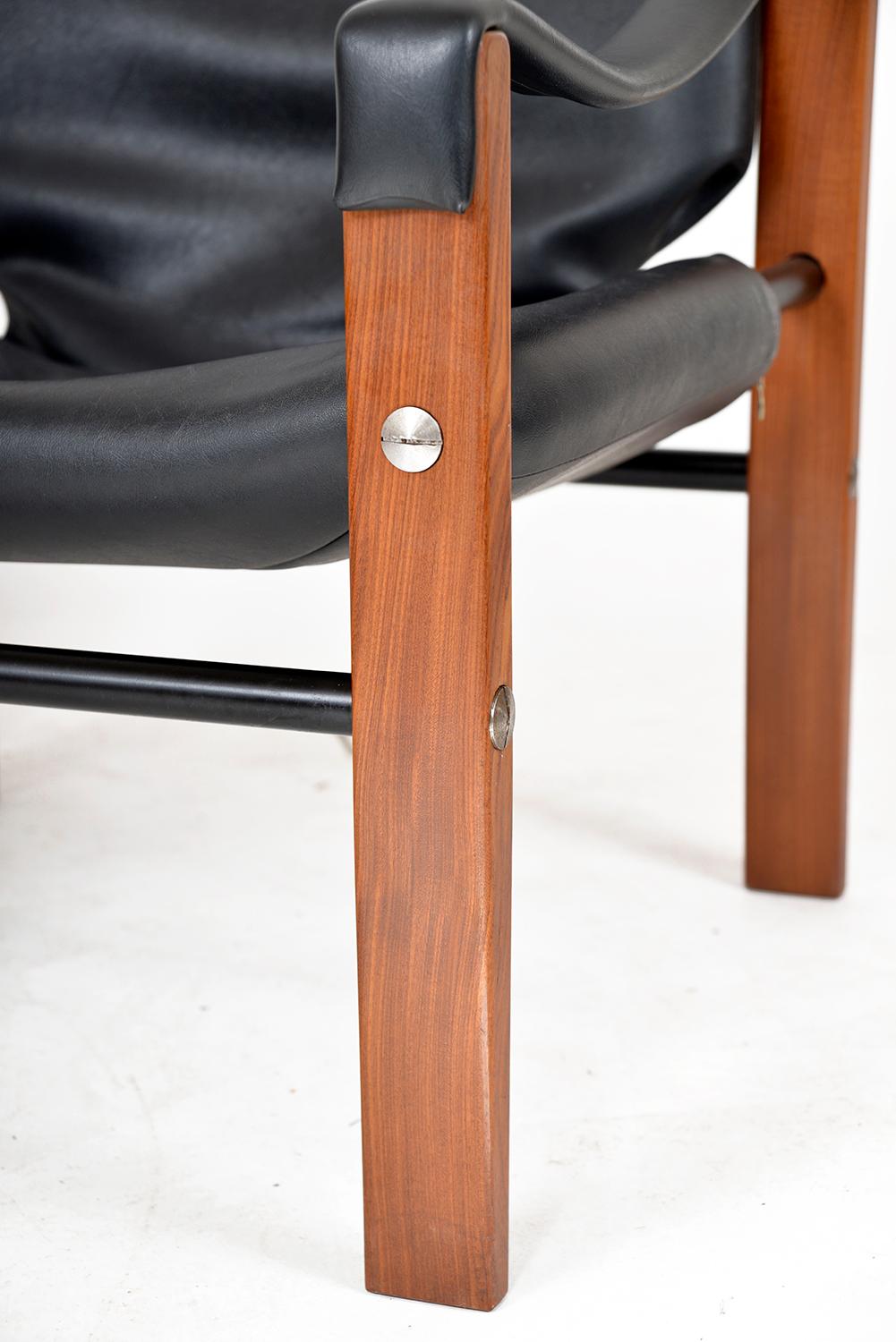 1960s Black Faux Leather Teak Safari Lounge Chair by Maurice Burke for Arkana UK 3