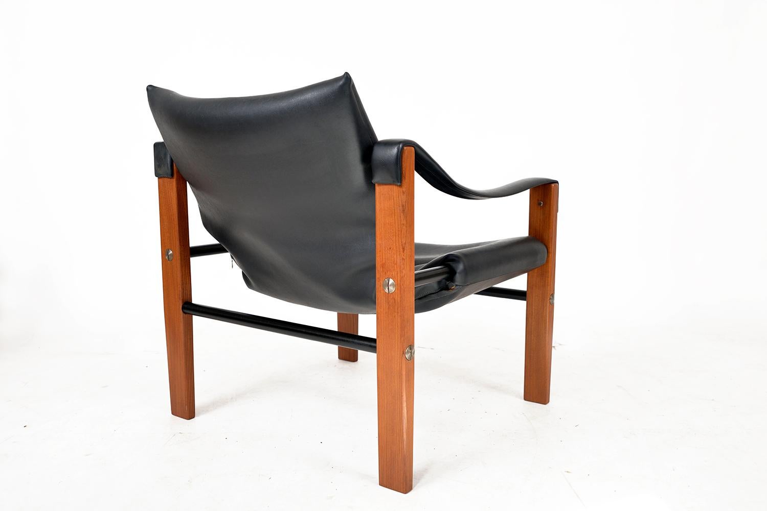 Mid-Century Modern 1960s Black Faux Leather Teak Safari Lounge Chair by Maurice Burke for Arkana UK