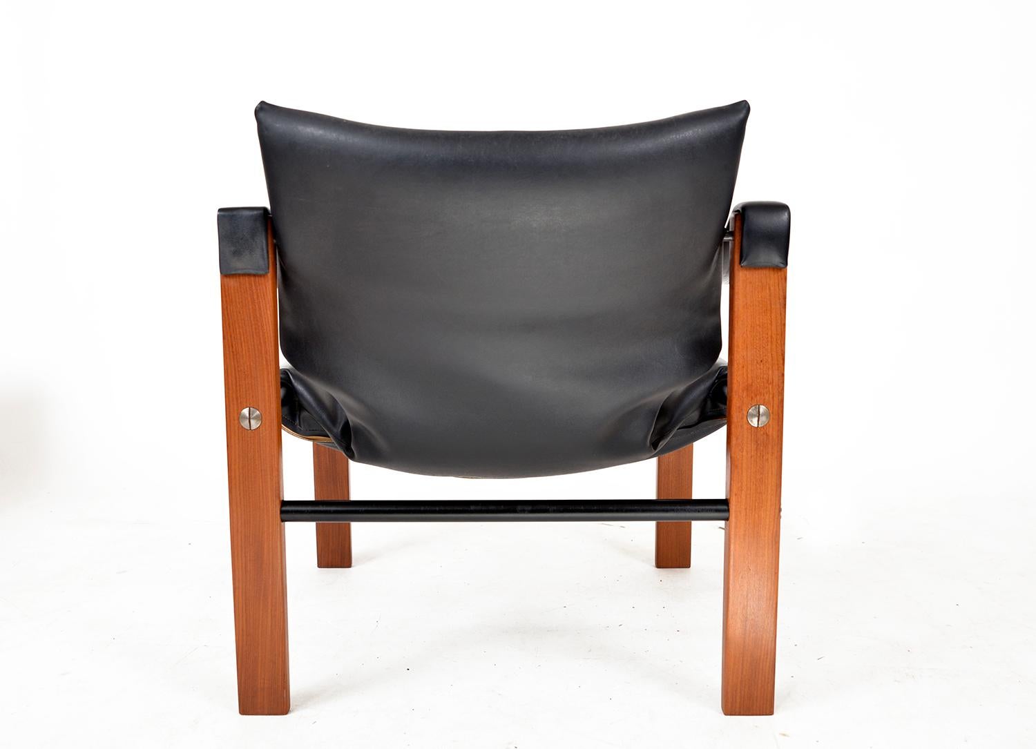 British 1960s Black Faux Leather Teak Safari Lounge Chair by Maurice Burke for Arkana UK