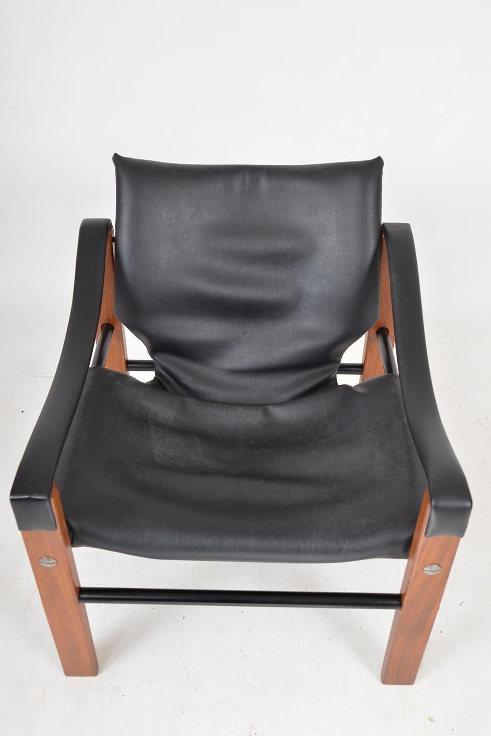 20th Century 1960s Black Faux Leather Teak Safari Lounge Chair by Maurice Burke for Arkana UK