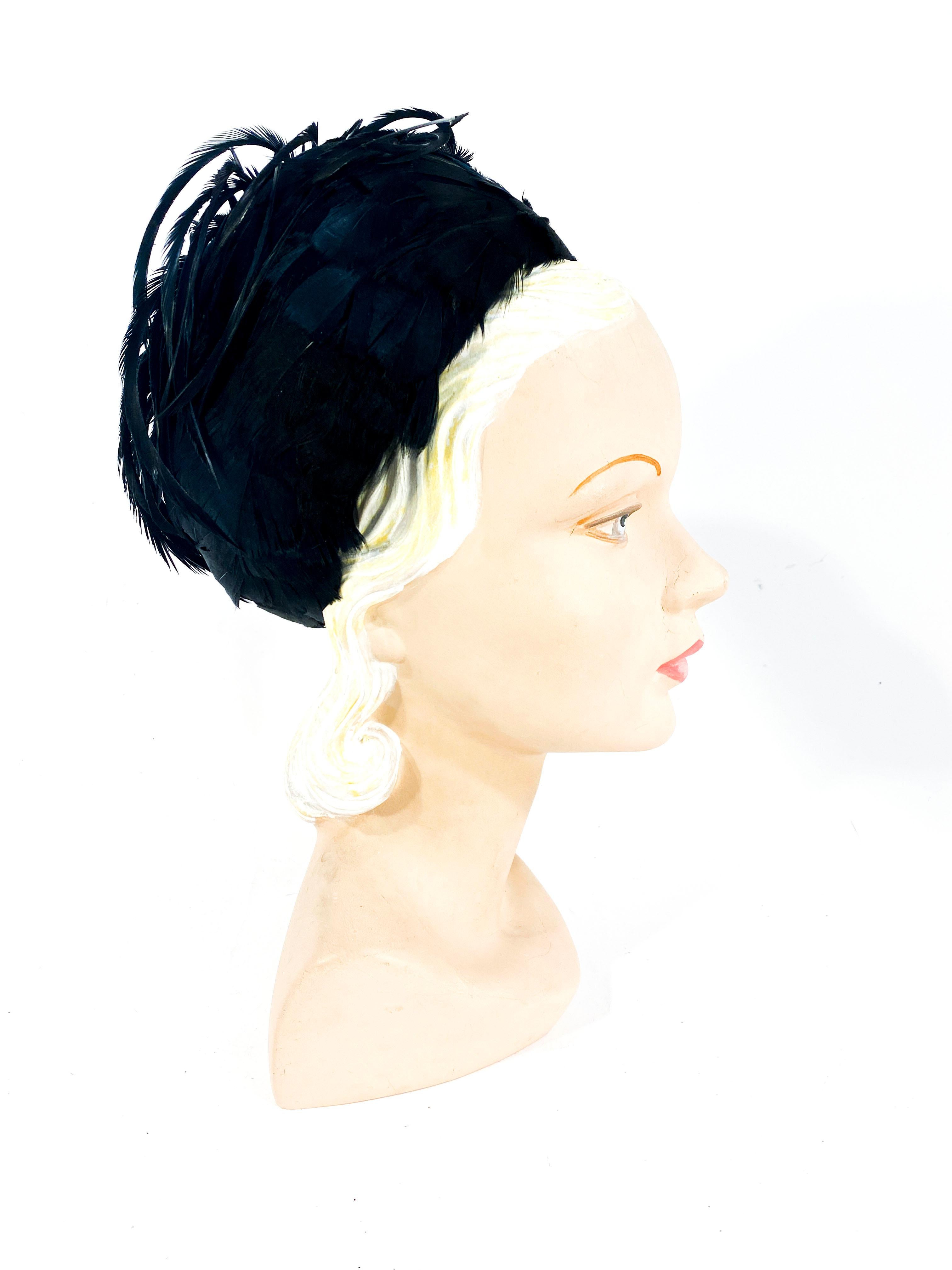 1960s Black Feathered Pillbox Hat In Good Condition In San Francisco, CA