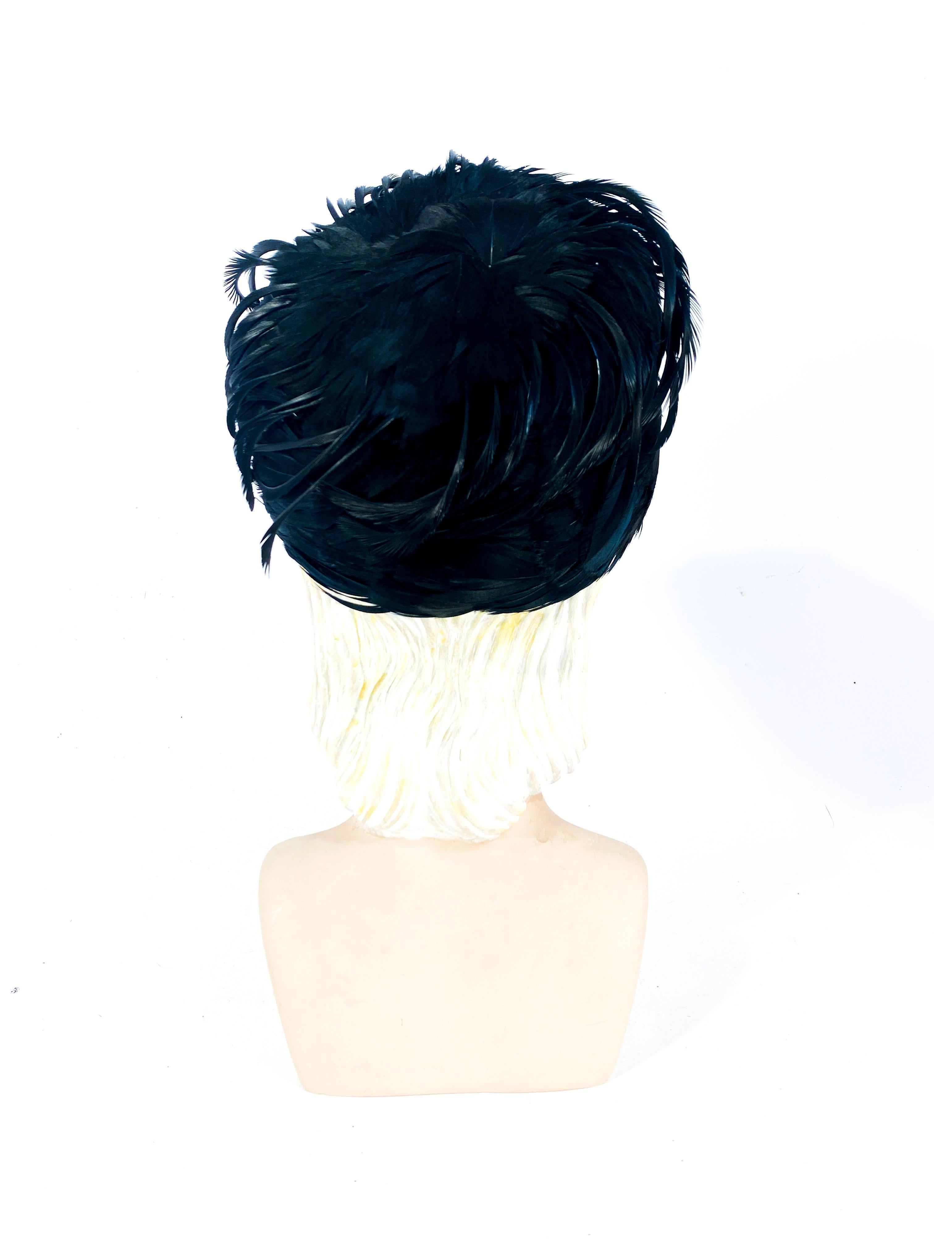 Women's or Men's 1960s Black Feathered Pillbox Hat