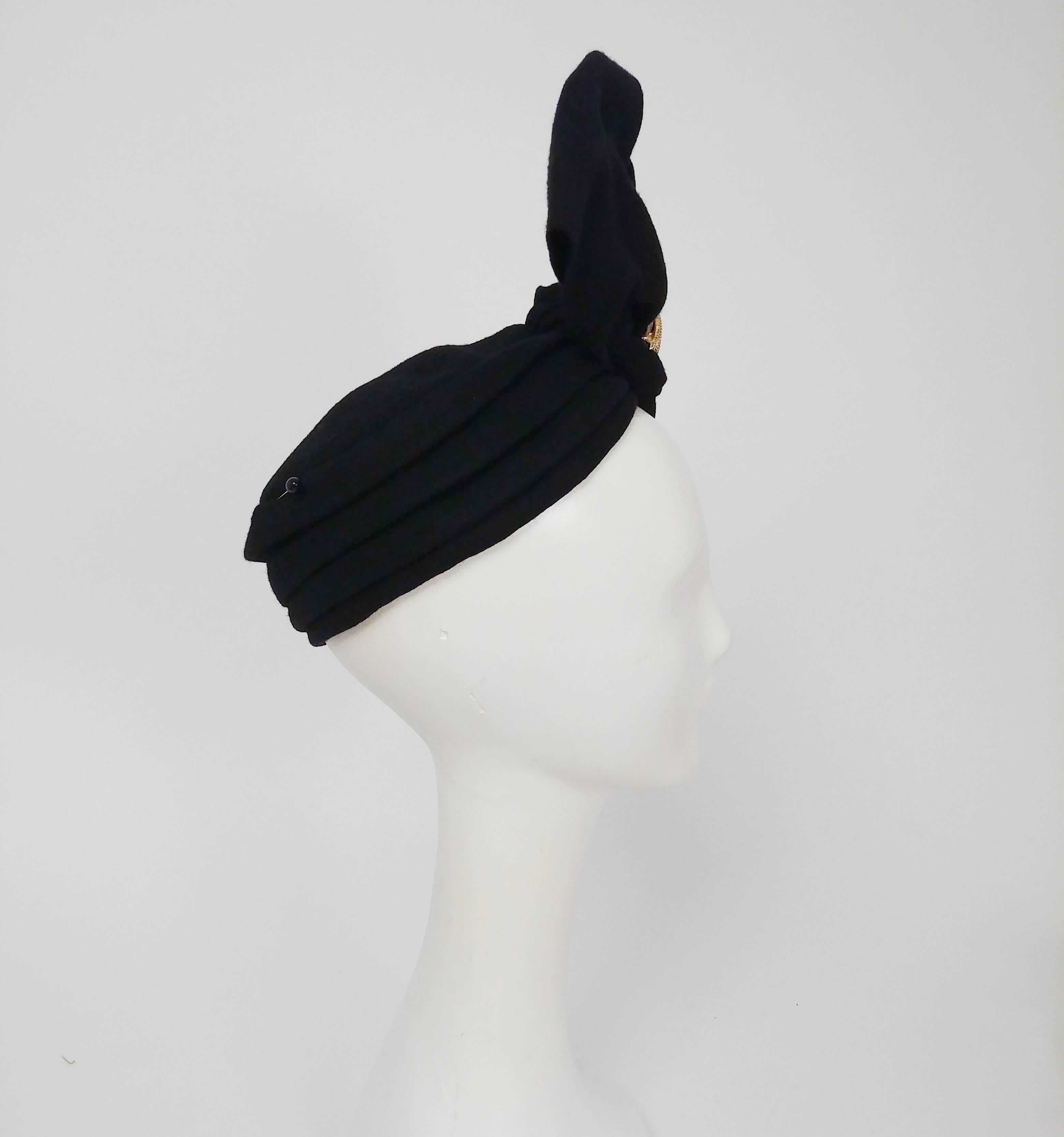 Women's 1960s Black Felt Structured Bow Hat