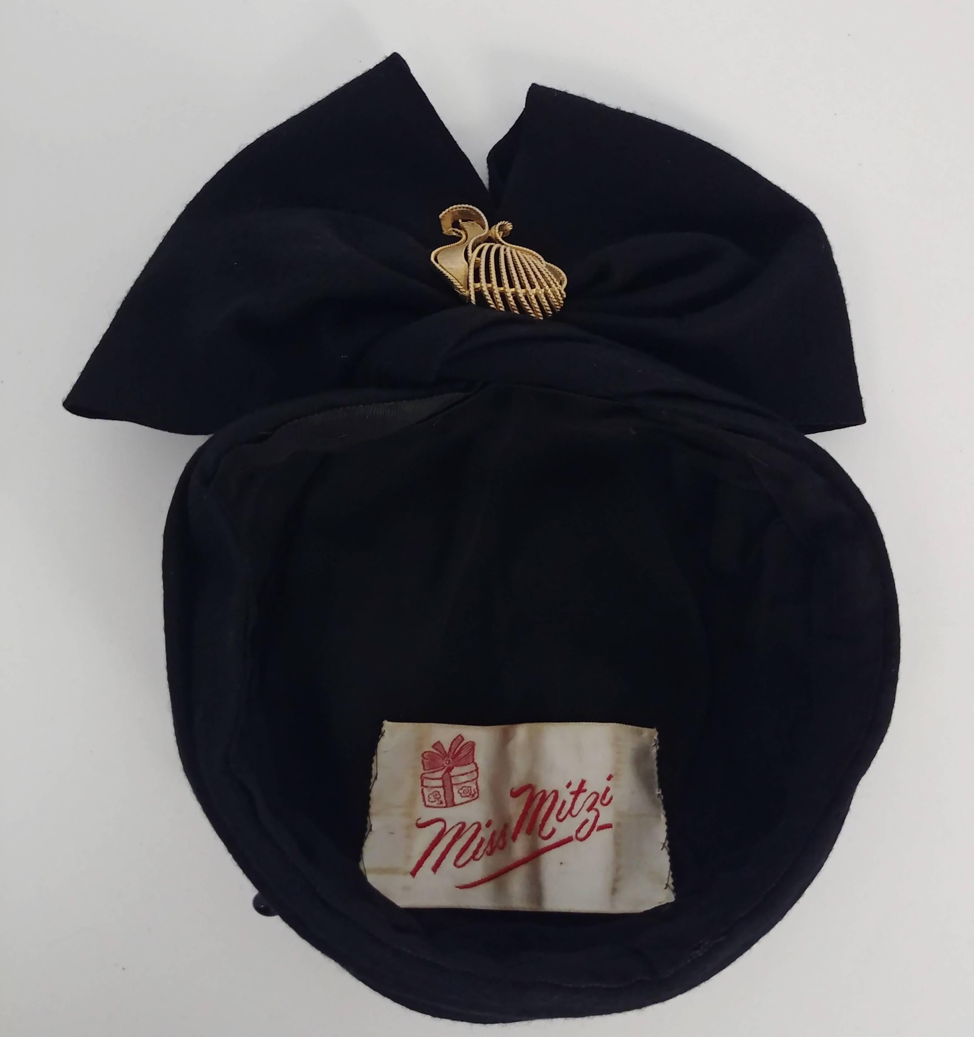 1960s Black Felt Structured Bow Hat 2