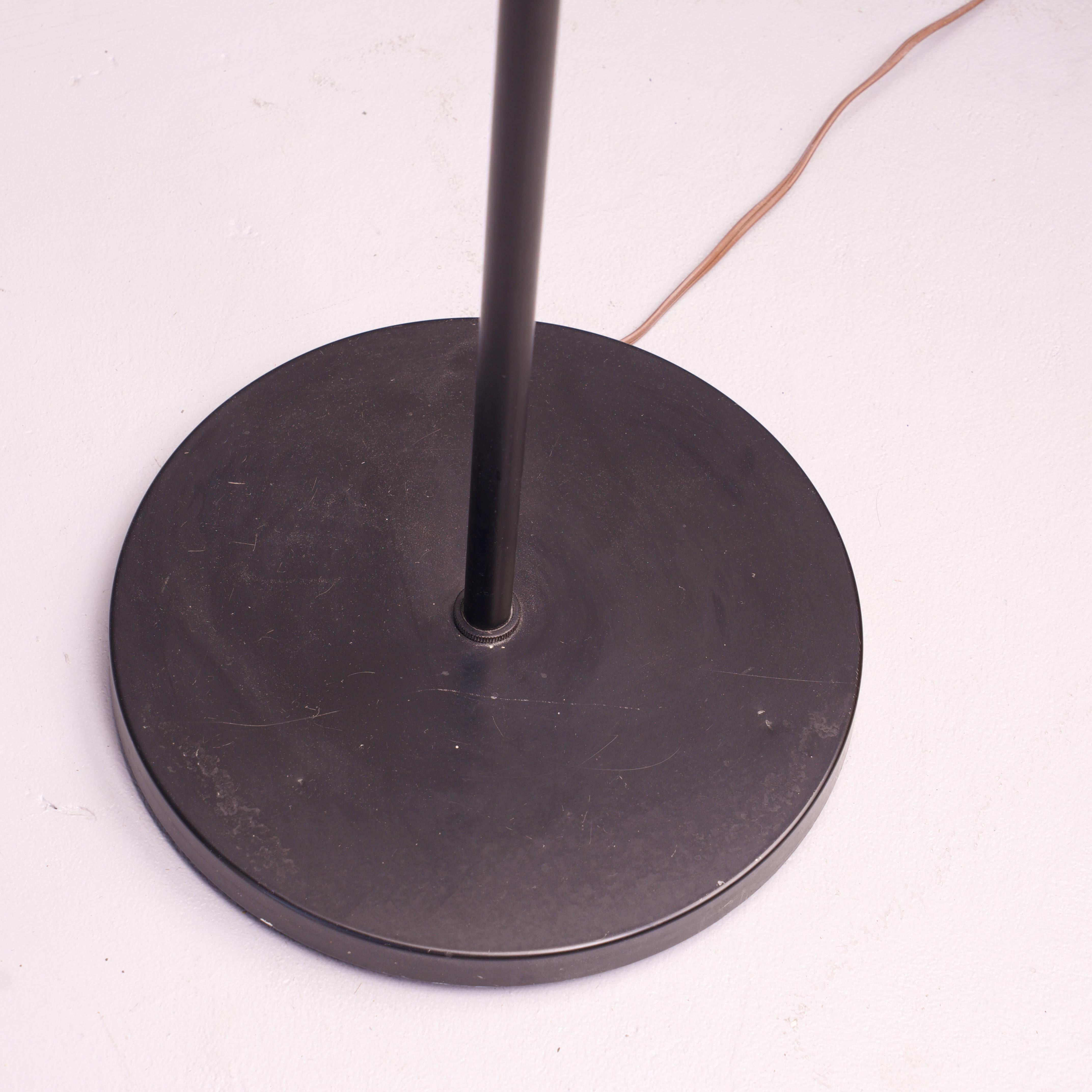 Metal 1960s Black Floor Lamp with Frosted Gumdrop Lampshade Vintage like Laurel For Sale