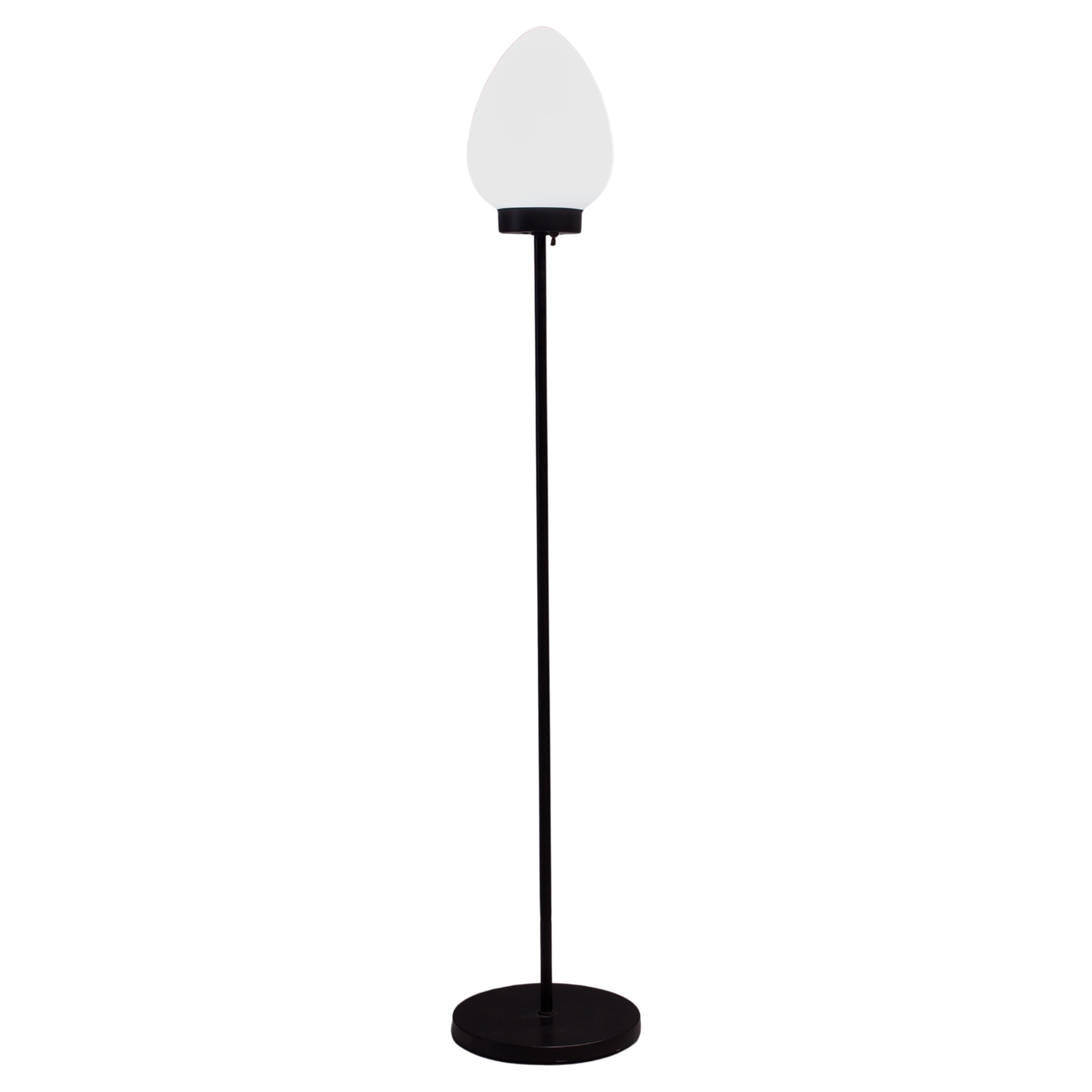 1960s Black Floor Lamp with Frosted Gumdrop Lampshade Vintage like Laurel For Sale