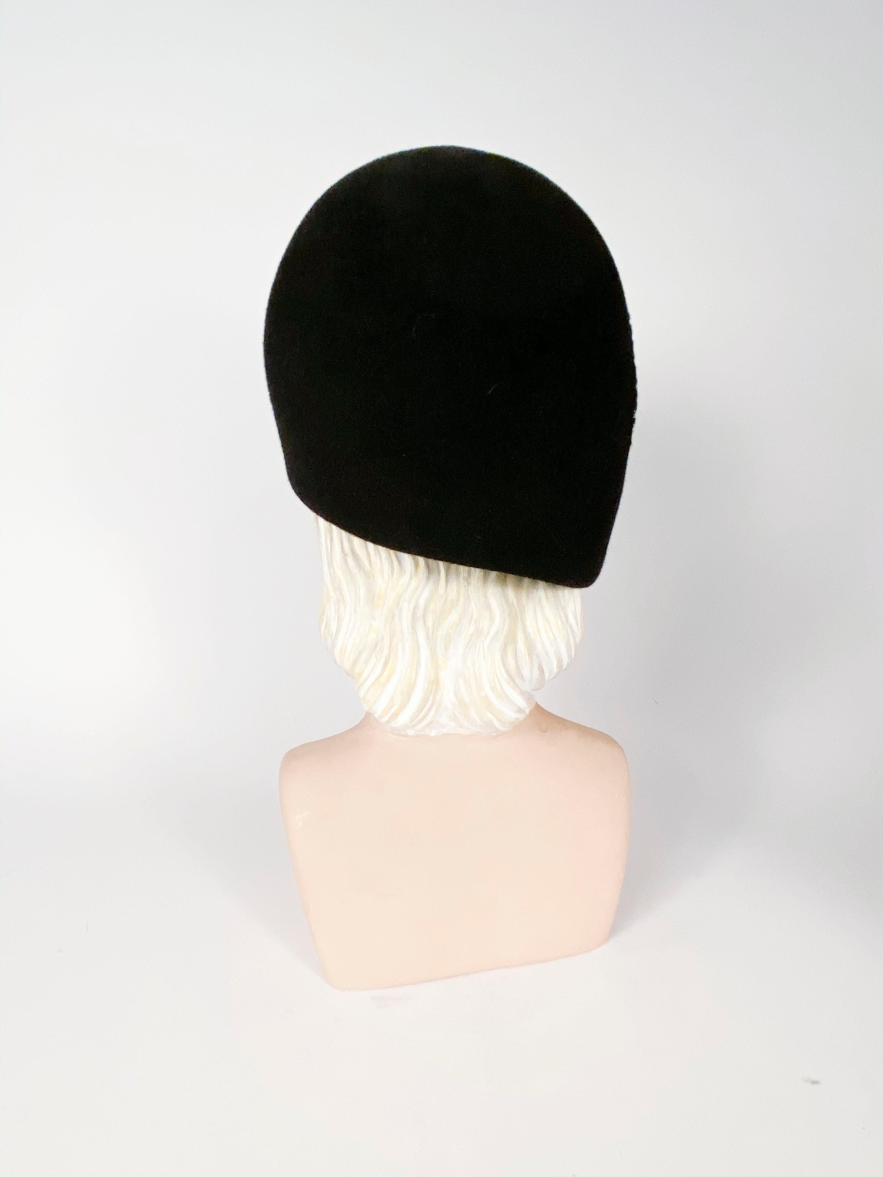 Women's 1960s Black Fur Felt Bucket Hat with Diamond Applique
