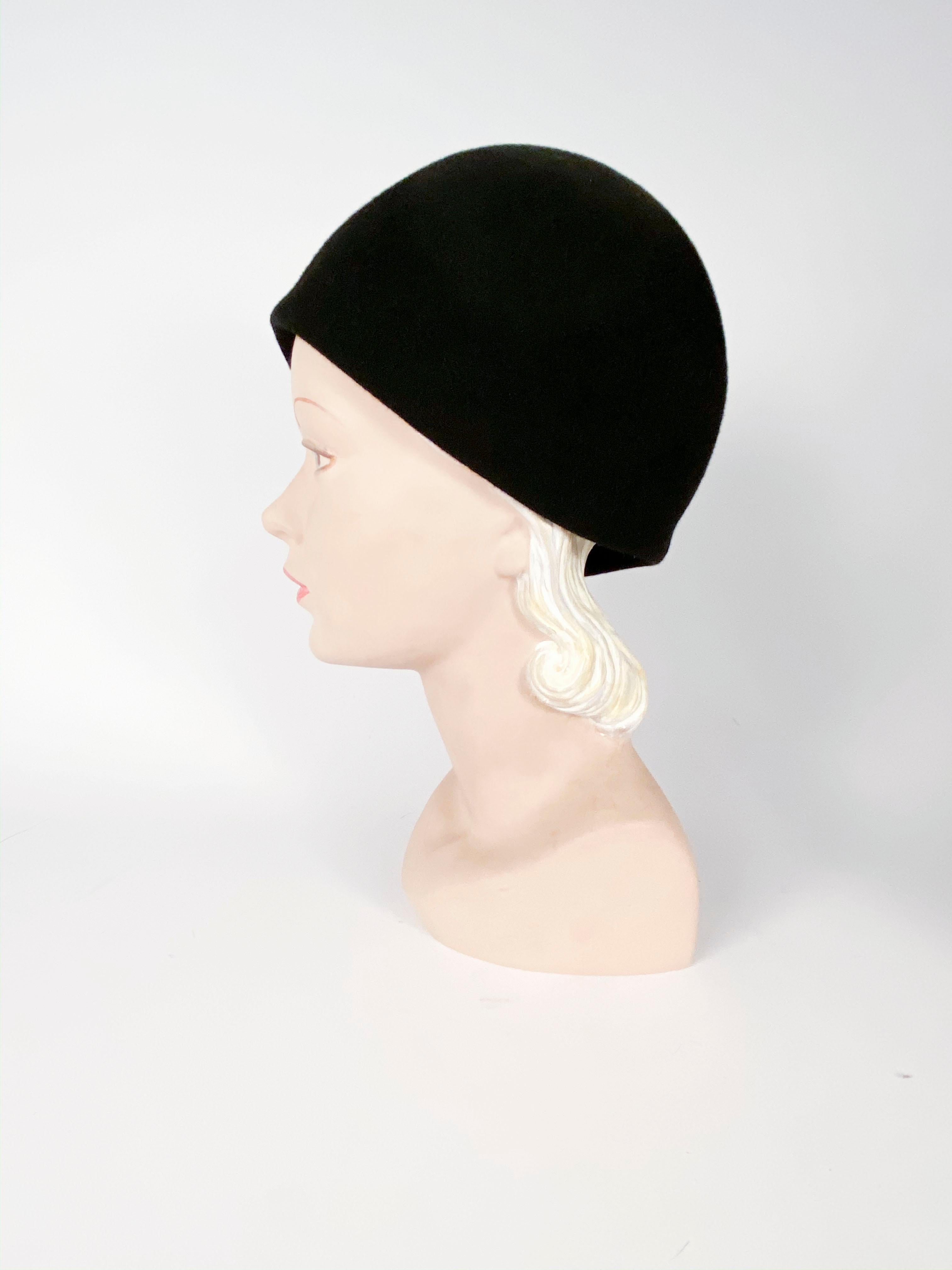 1960s Black Fur Felt Bucket Hat with Diamond Applique 1