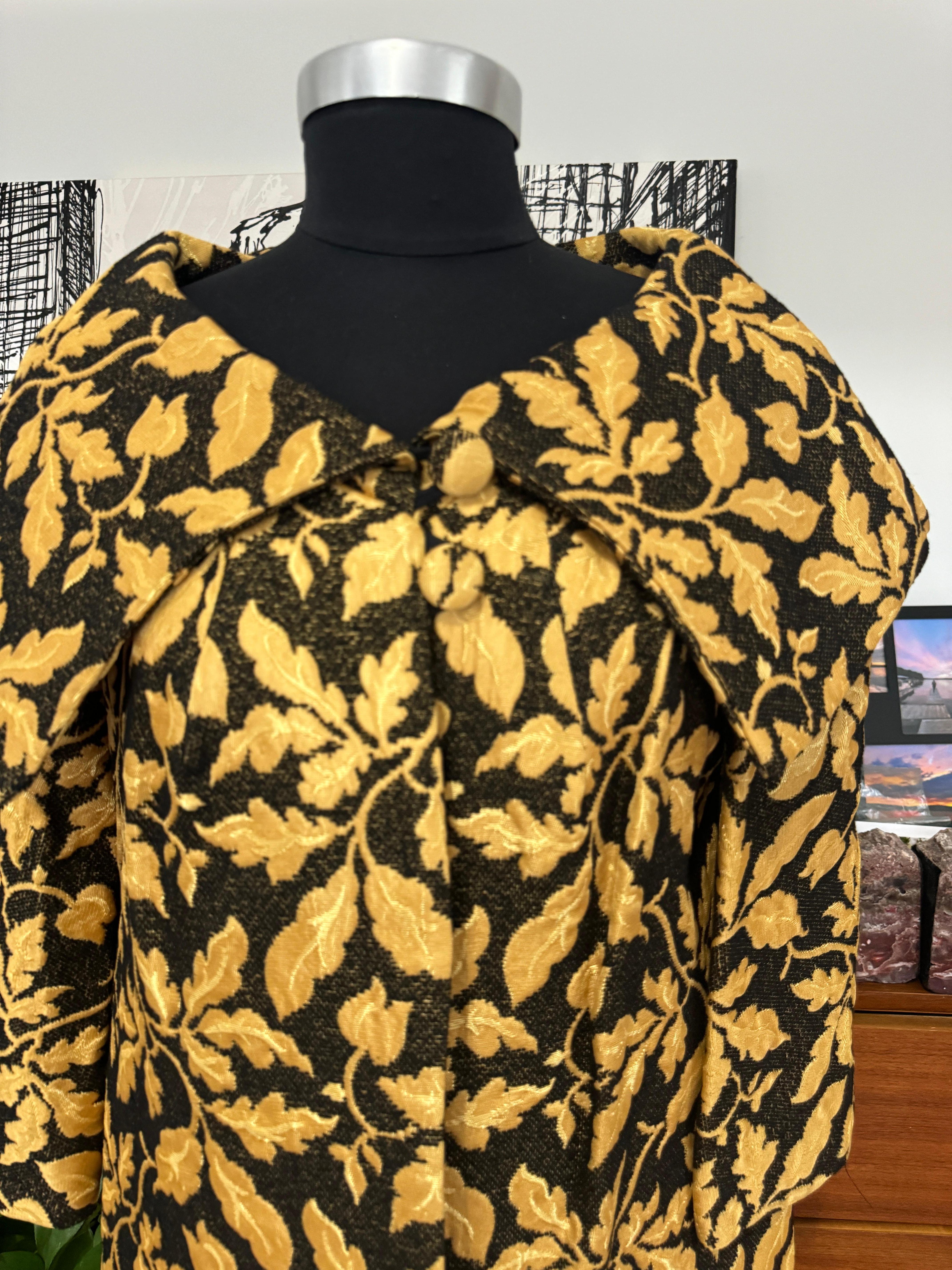 Women's Black & Gold Brocade Metallic Evening Opera Coat 1960s For Sale