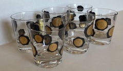 1960s Black & Gold Coin Small Cocktail Glasses by Cera, Set of 6