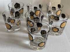 1960s Black & Gold Coin Small Cocktail Glasses by Cera, Set of 7