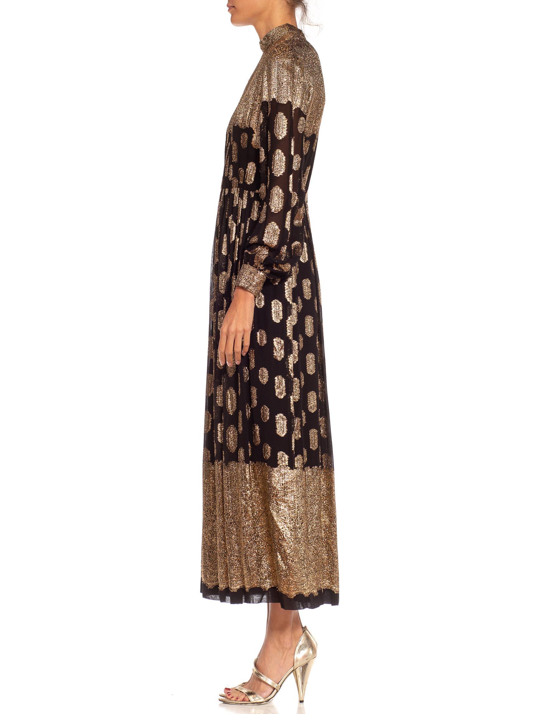 1960S Black & Gold Silk Chiffon Lamé Geometric Gown In Excellent Condition In New York, NY