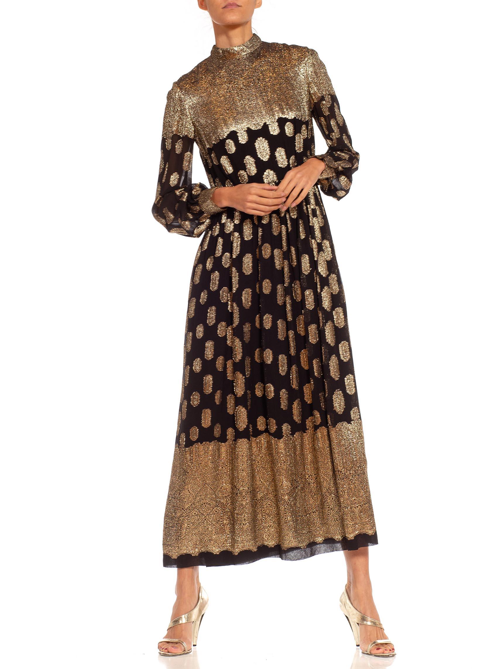 Men's 1960S Black & Gold Silk Chiffon Lamé Geometric Gown
