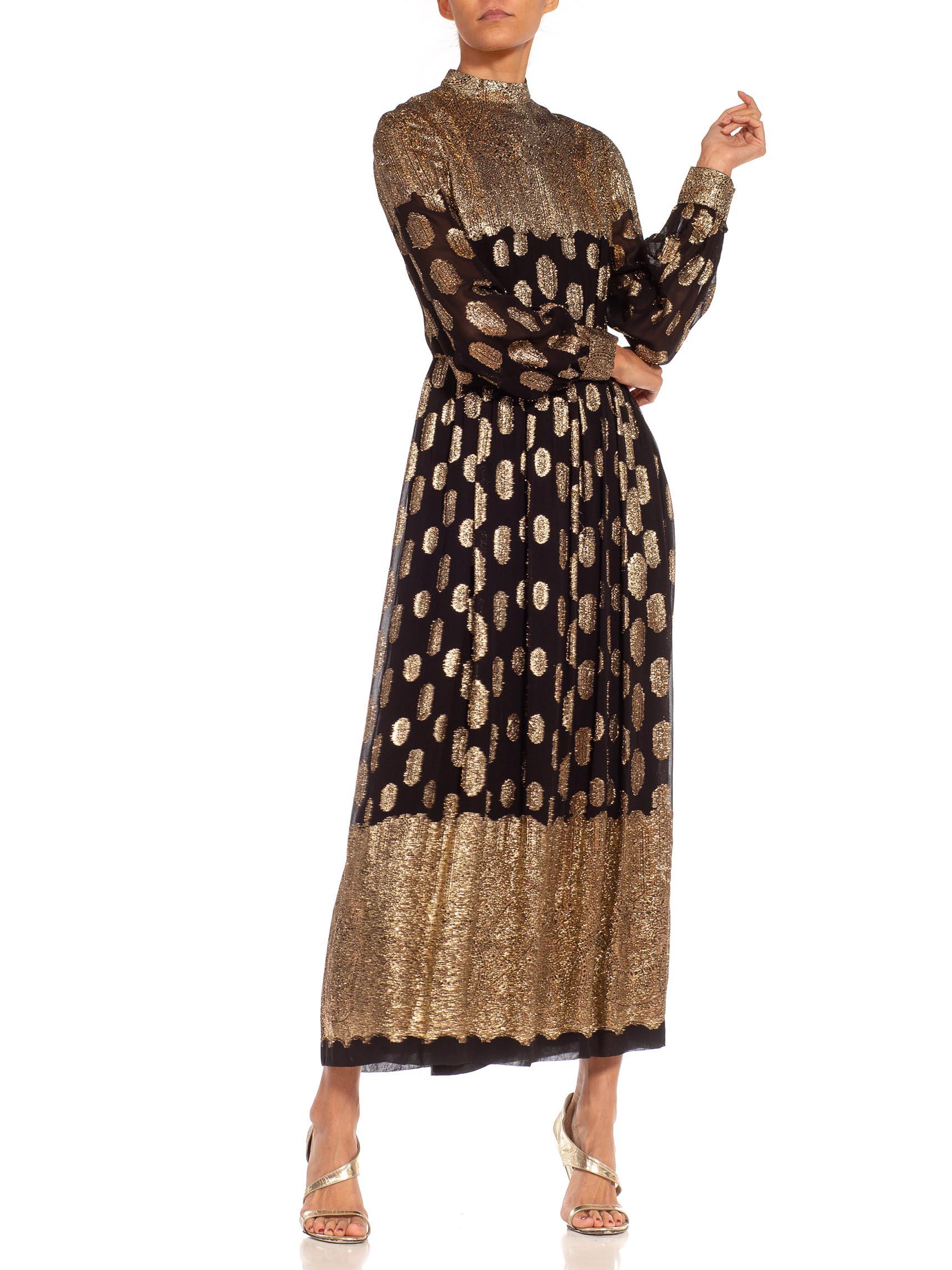 1960S Black & Gold Silk Chiffon Lamé Geometric Gown 1