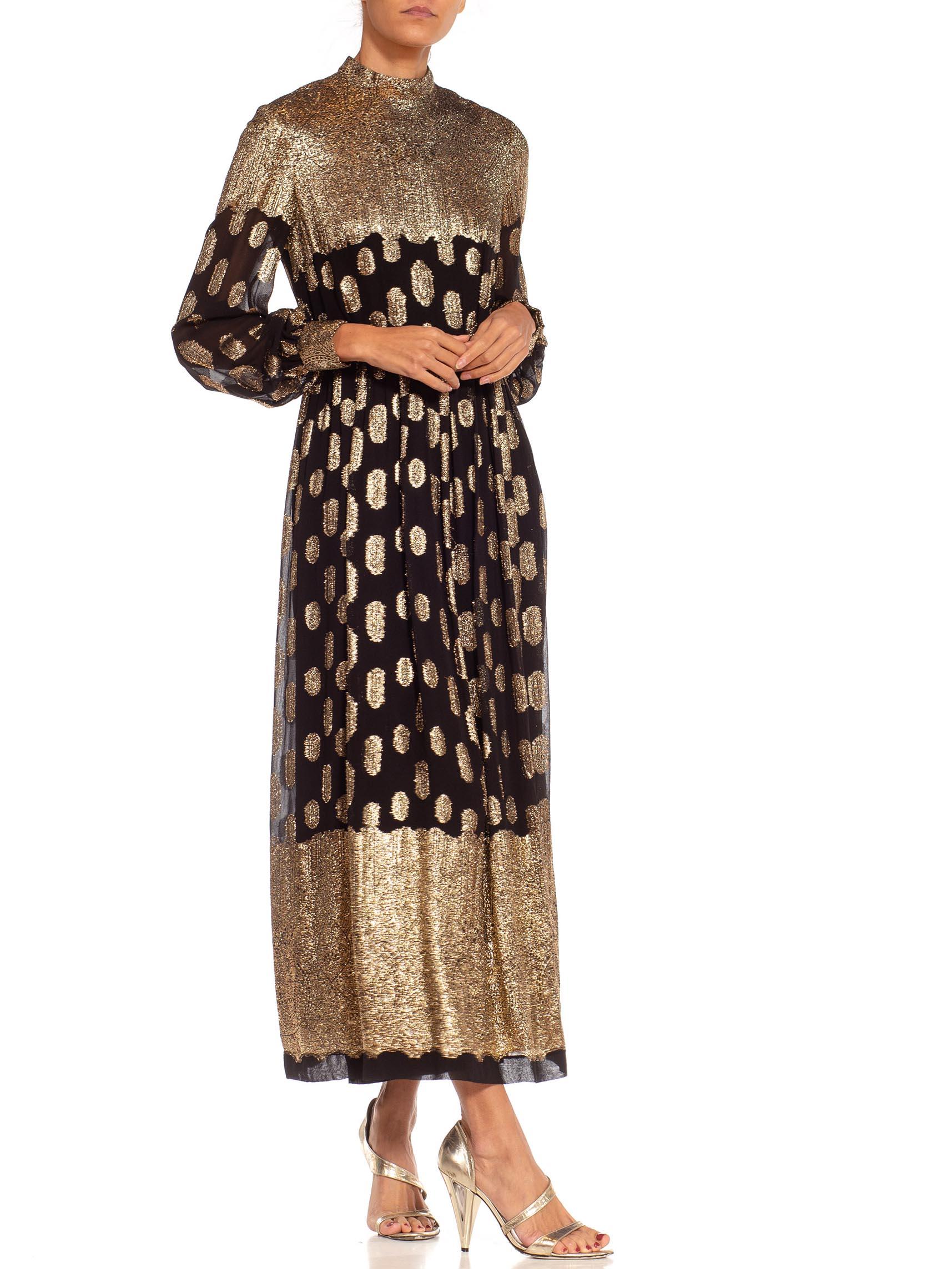 1960S Black & Gold Silk Chiffon Lamé Geometric Gown 2