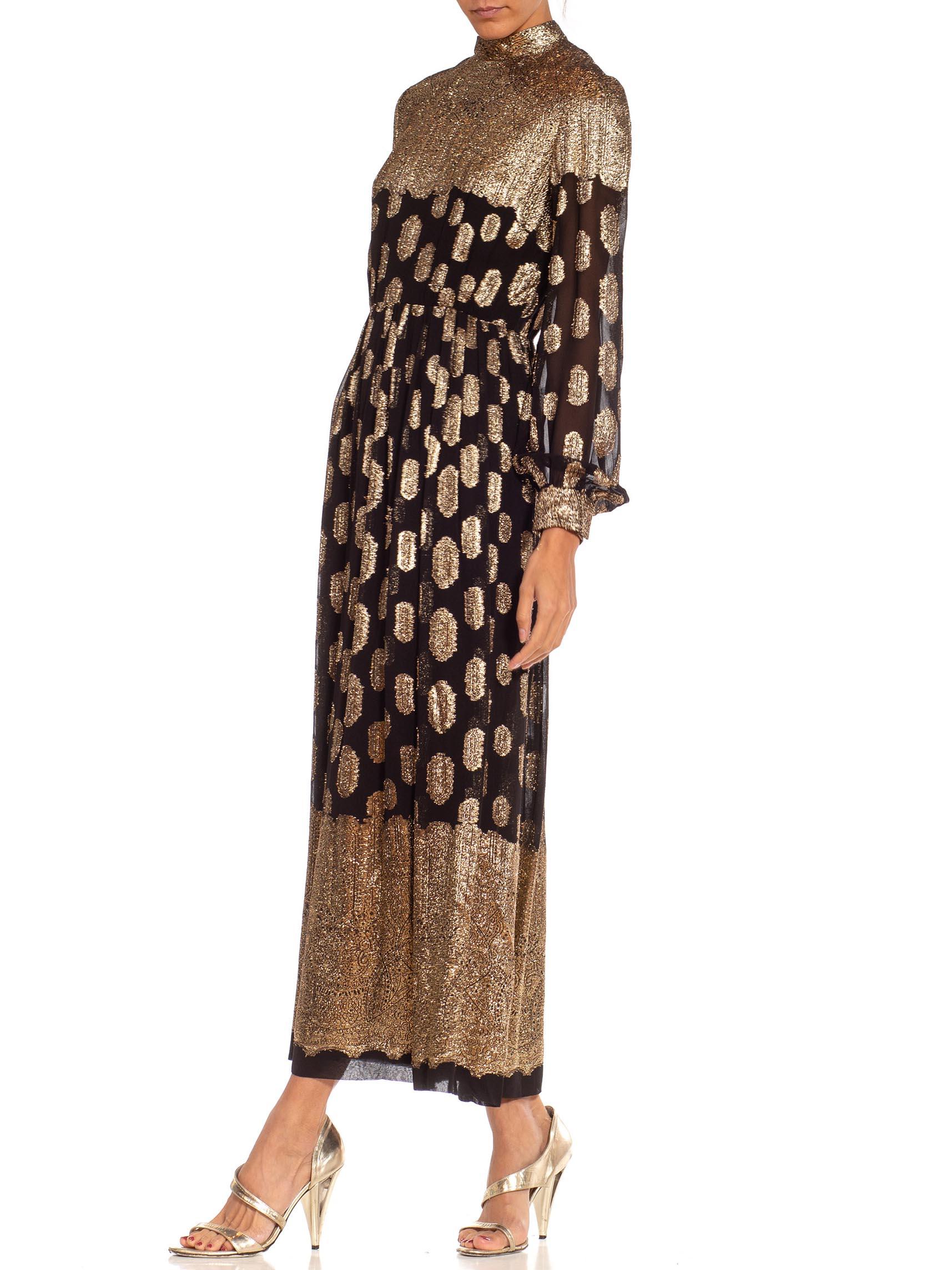 1960S Black & Gold Silk Chiffon Lamé Geometric Gown 3