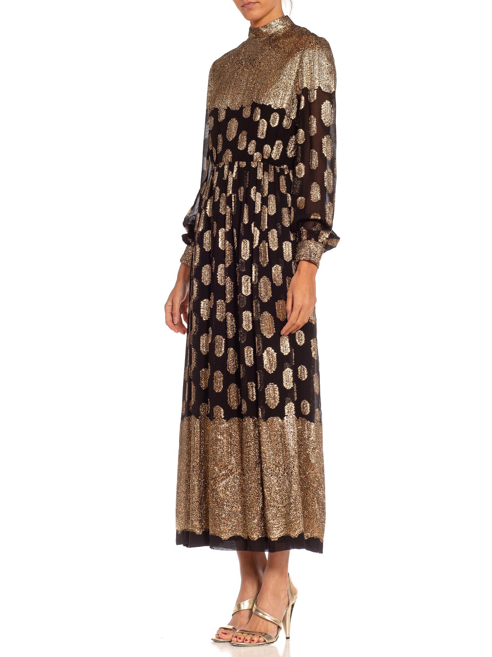 1960S Black & Gold Silk Chiffon Lamé Geometric Gown 4