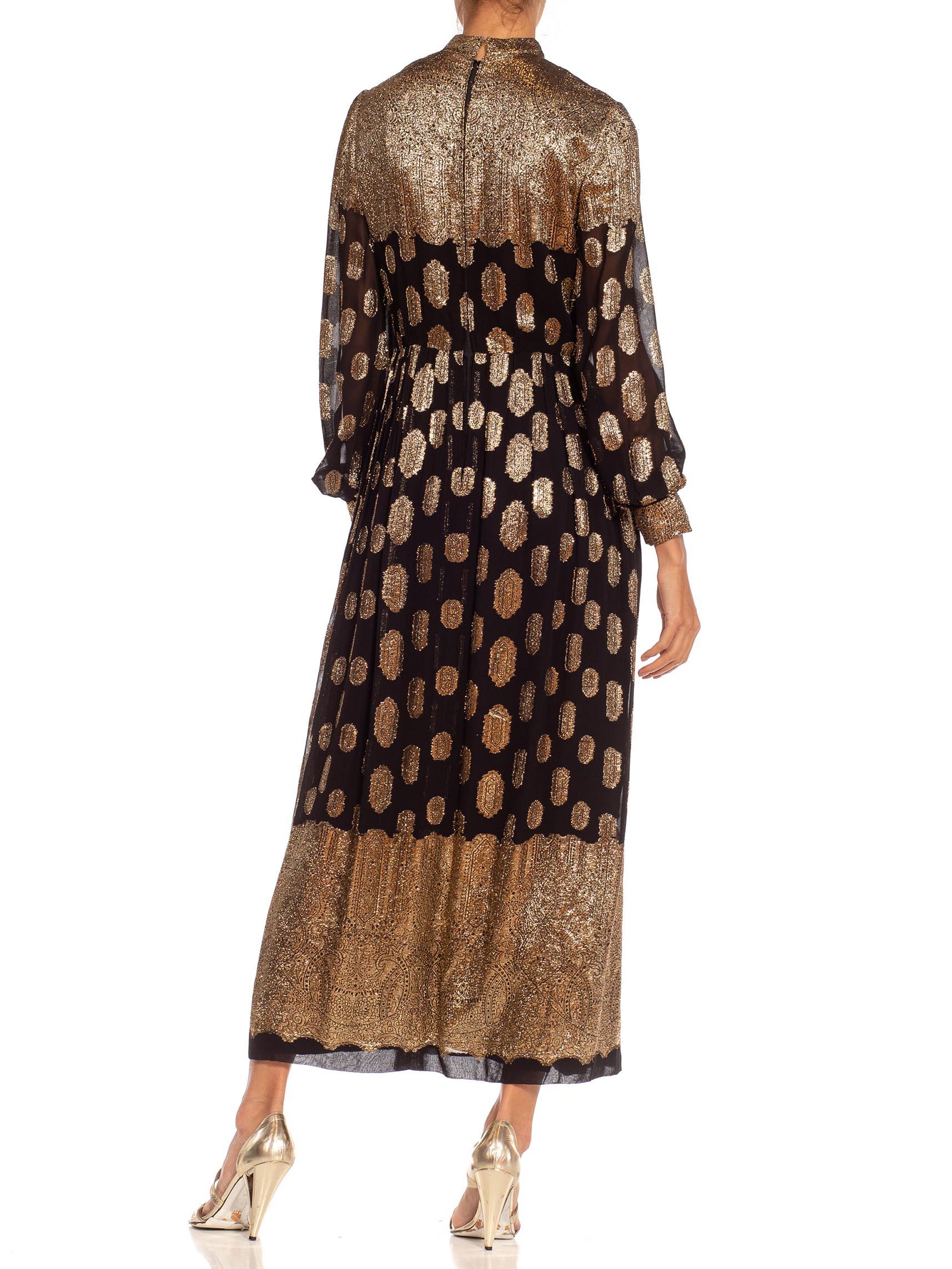 1960S Black & Gold Silk Chiffon Lamé Geometric Gown 5